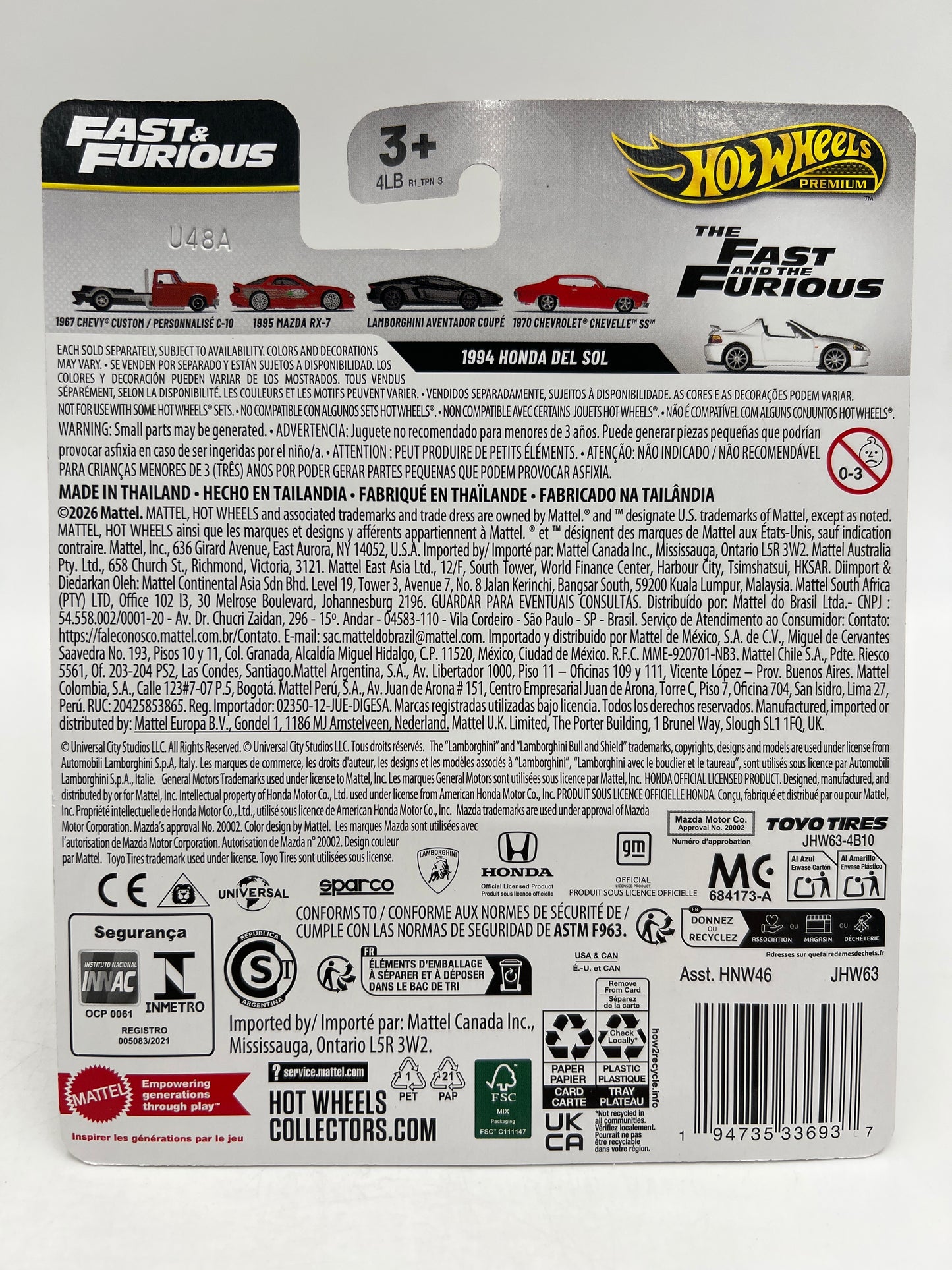 2026 Hot Wheels Fast & Furious 25th Anniversary #3 1994 Honda Del Sol White