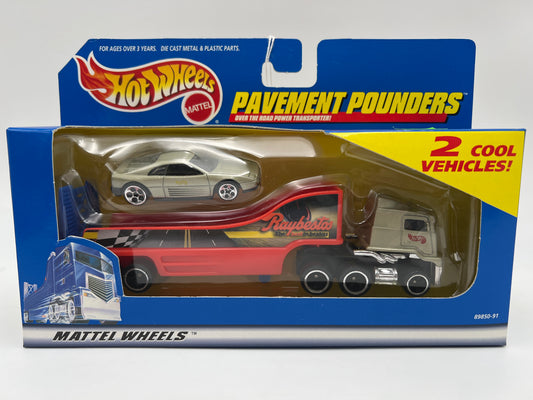 Hot Wheels Pavement Pounders Ferrari 348 Silver W/Raybestos Transporter Truck