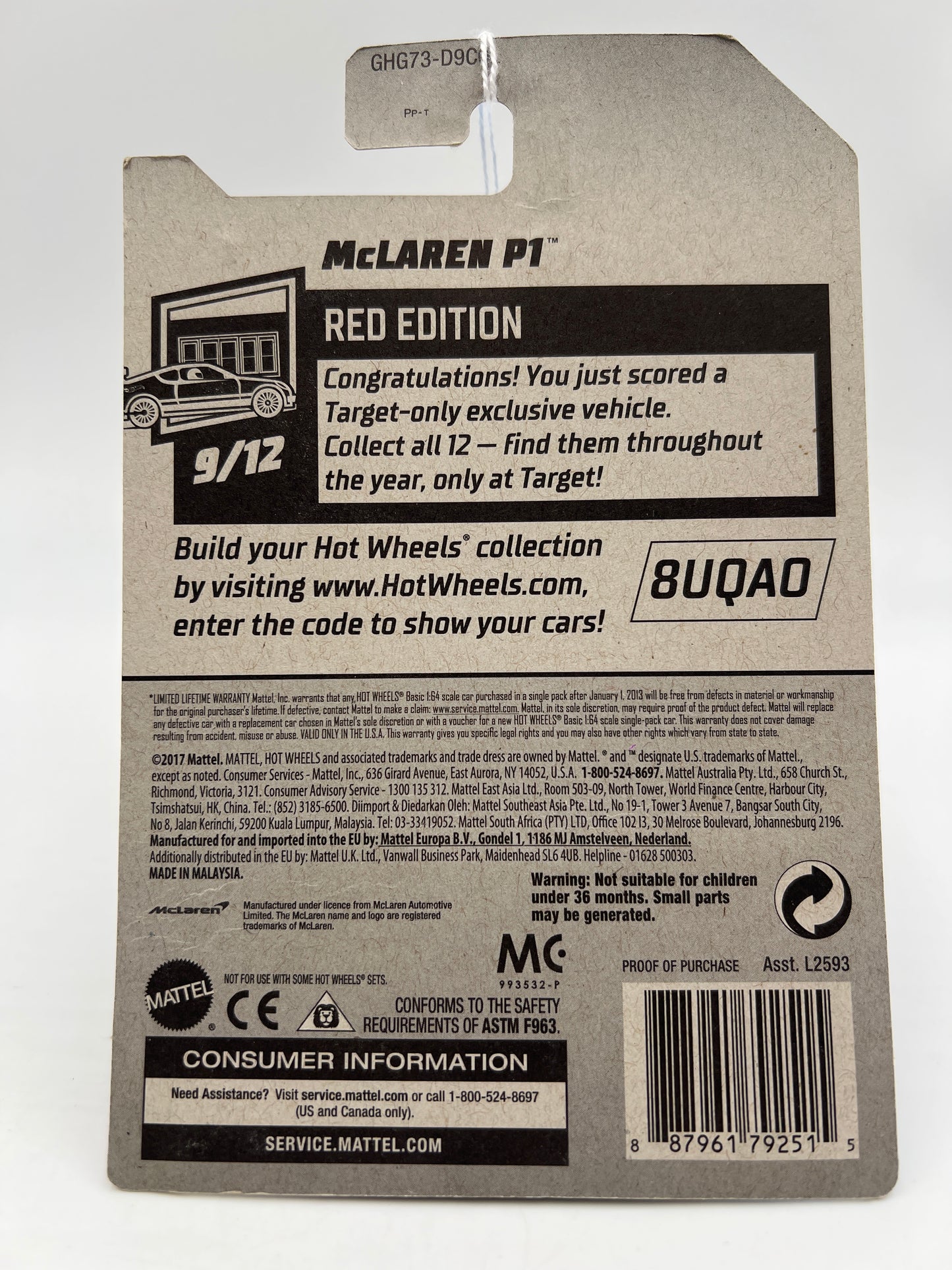 Hot Wheels Target Red Edition #149 Mclaren P1 White 148B