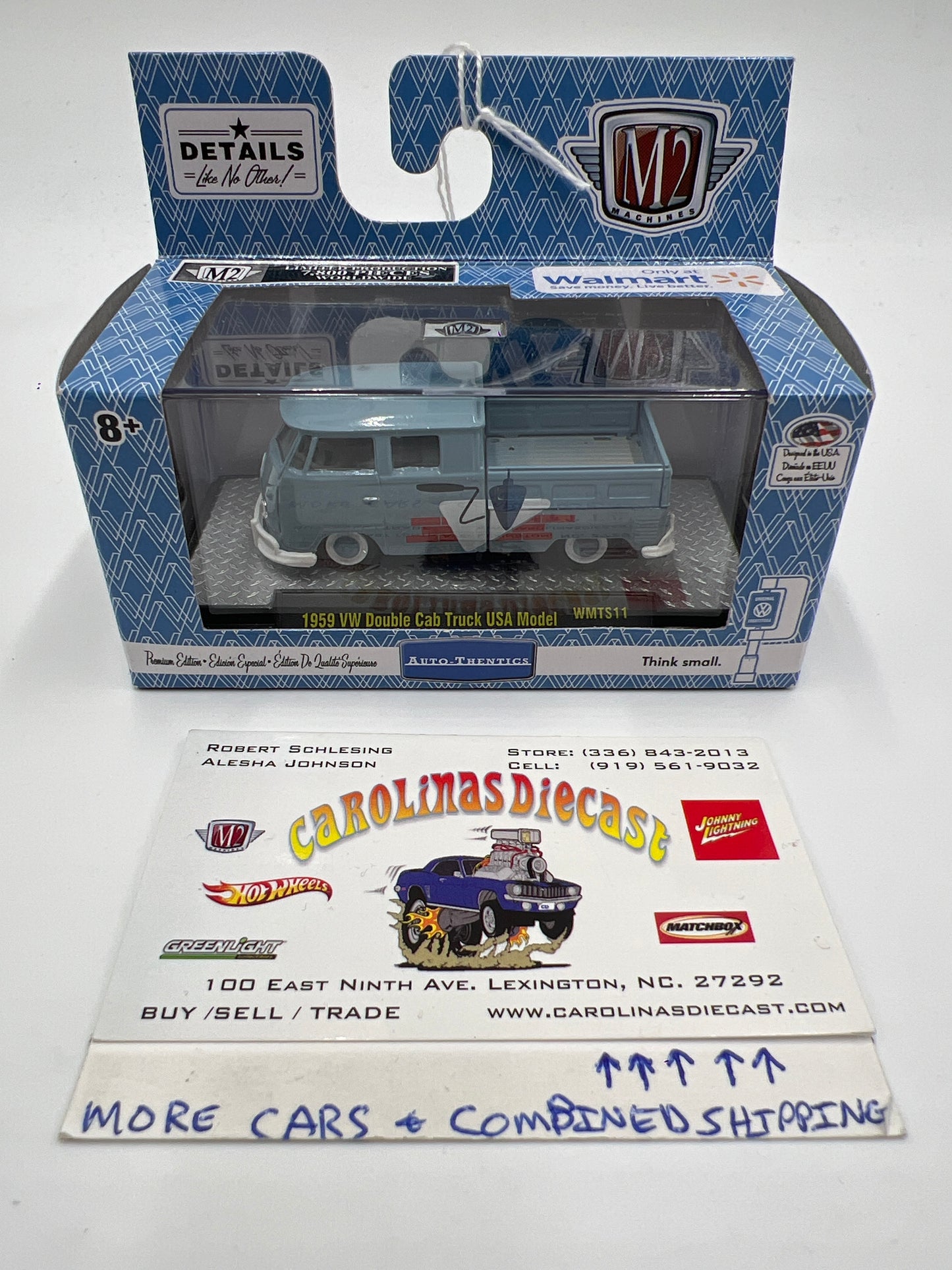 M2 Machines Walmart Exclusive Auto-Thentics 1959 VW Double Cab Truck USA Model Light Blue WMTS11