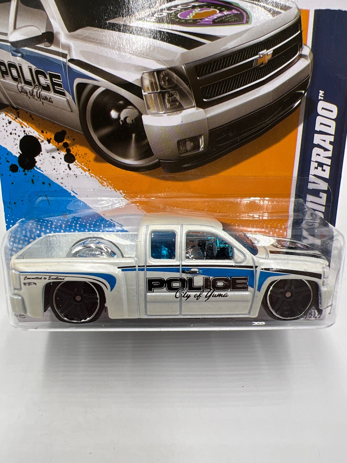 2012 Hot Wheels Main Street #164 Chevy Silverado White Police Card/Blister Not Perfect