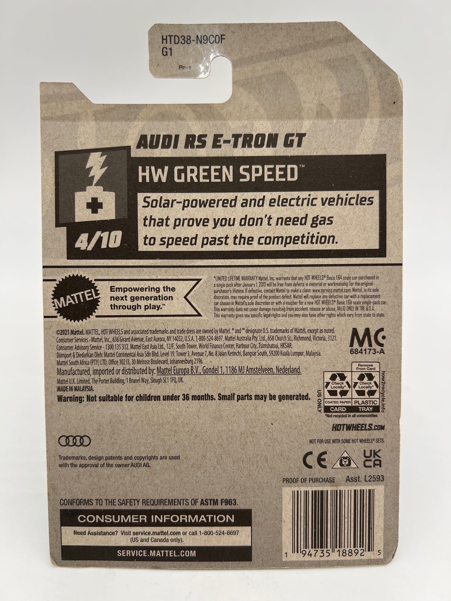 Hot Wheels Audi RS E-Tron GT Wheel Swap Custom On Card W/Protector SR