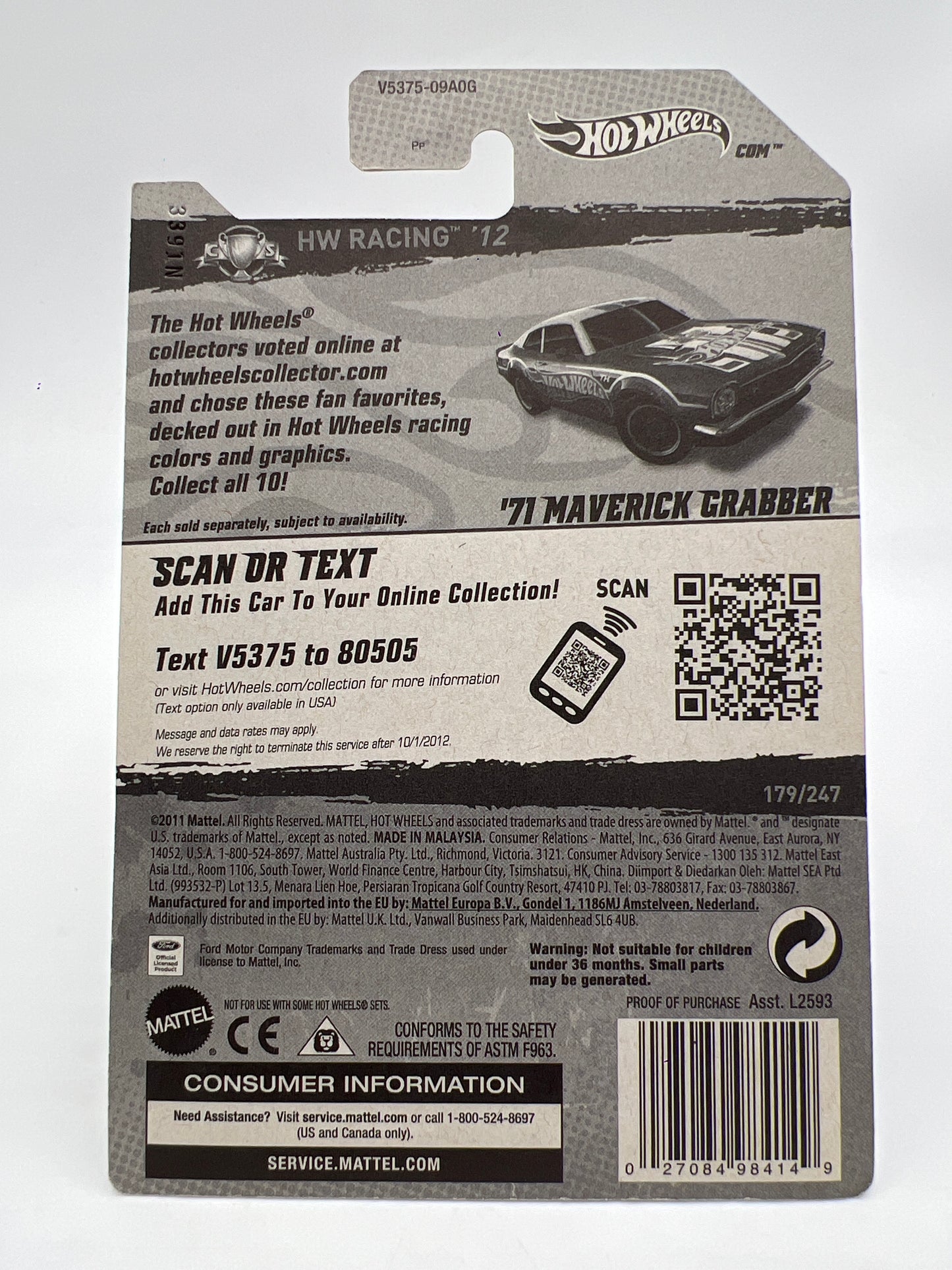 2012 Hot Wheels Super Treasure Hunt #179 71 Maverick Grabber Blue W/Protector