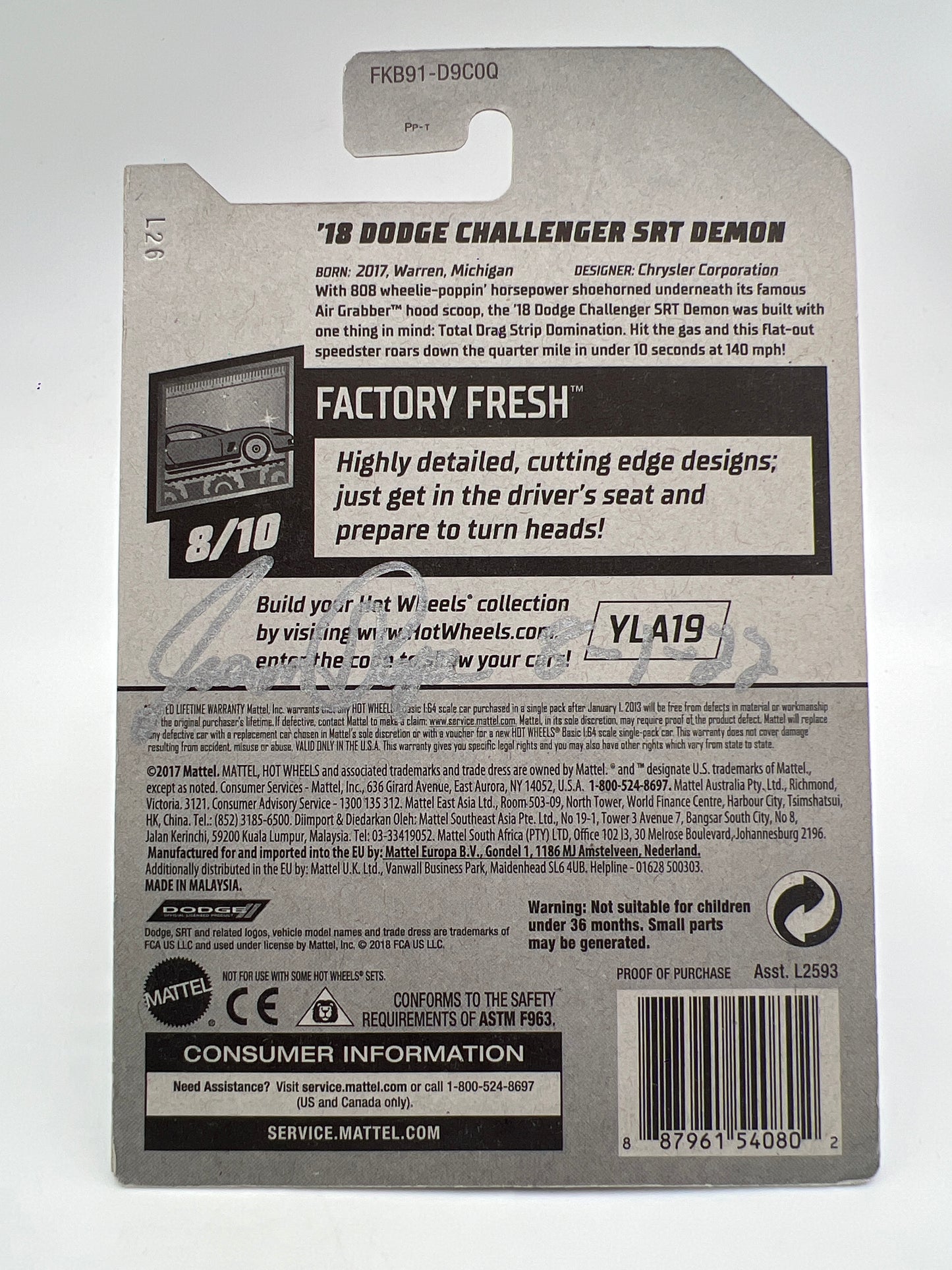 Hot Wheels 18 Dodge Challenger SRT Demon Walmart Exclusive Zamac Wheel Swap Custom On Card W/Protector SR