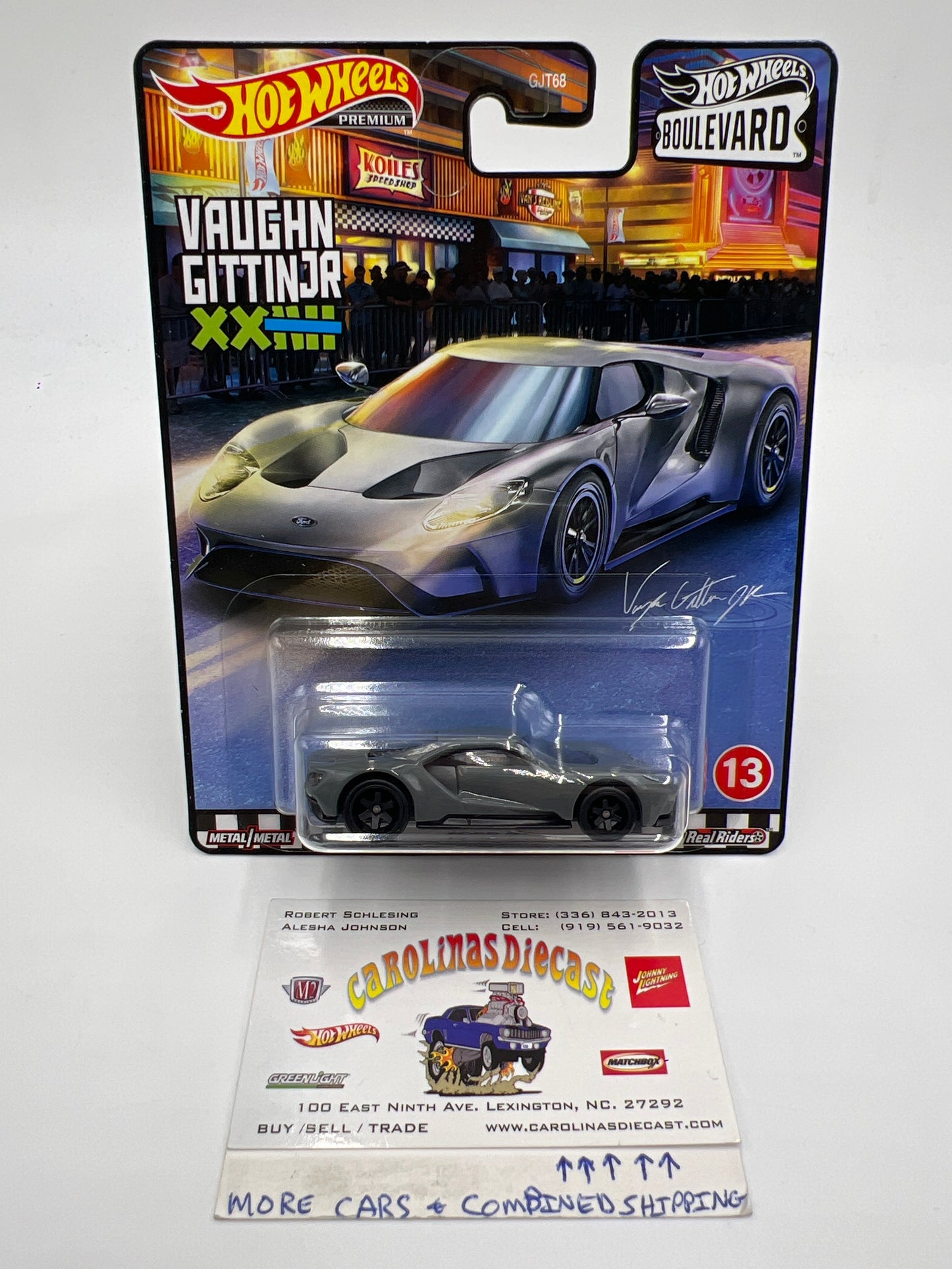 Hot Wheels Premium Boulevard #13 Ford GT Gray VHTF 6 Spoke Wheel Variation W/Protector