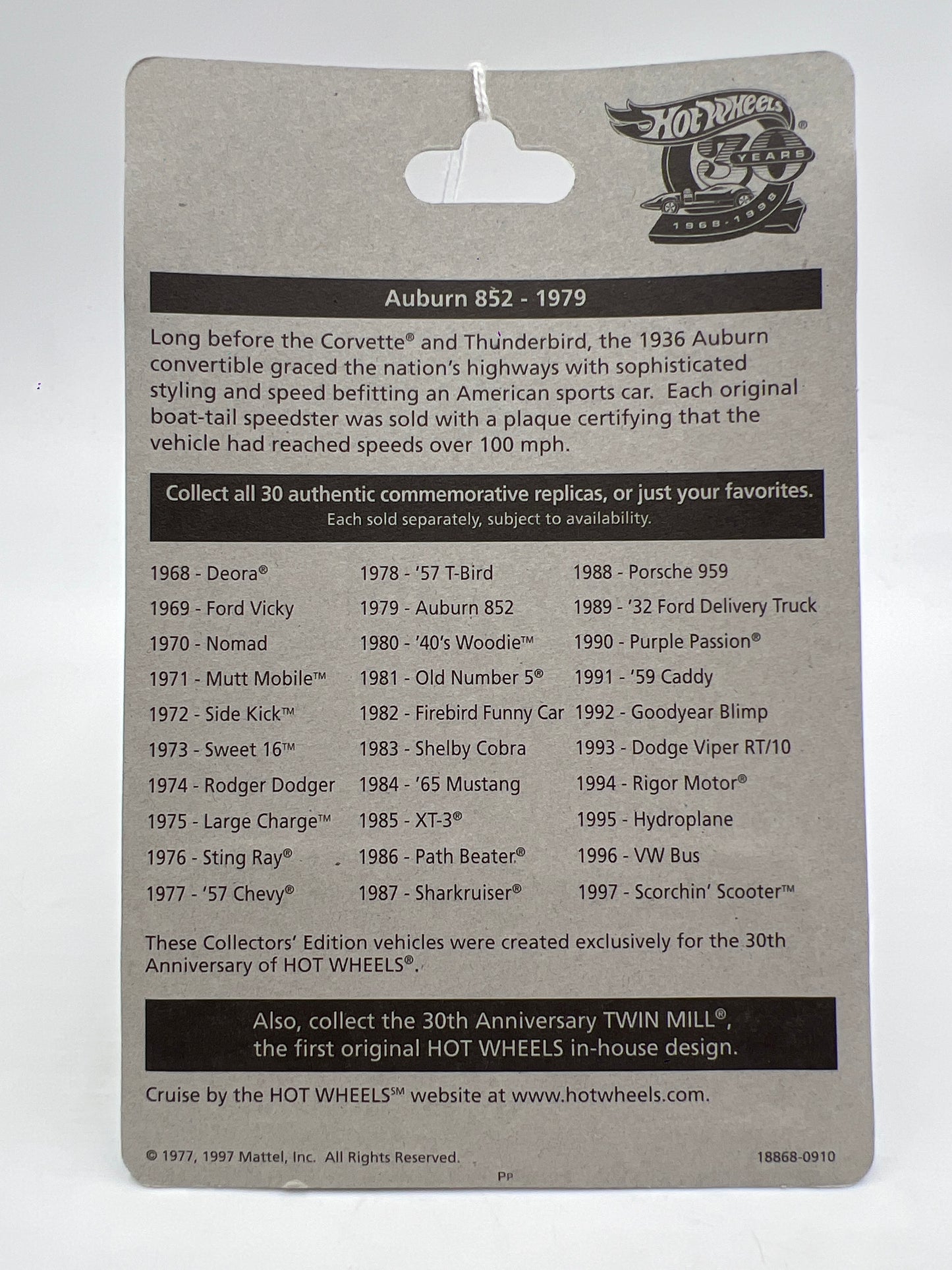 Hot Wheels 30 Years 1979 Authentic Commemorative Replica Oldies But Goodies Auburn 852 Red