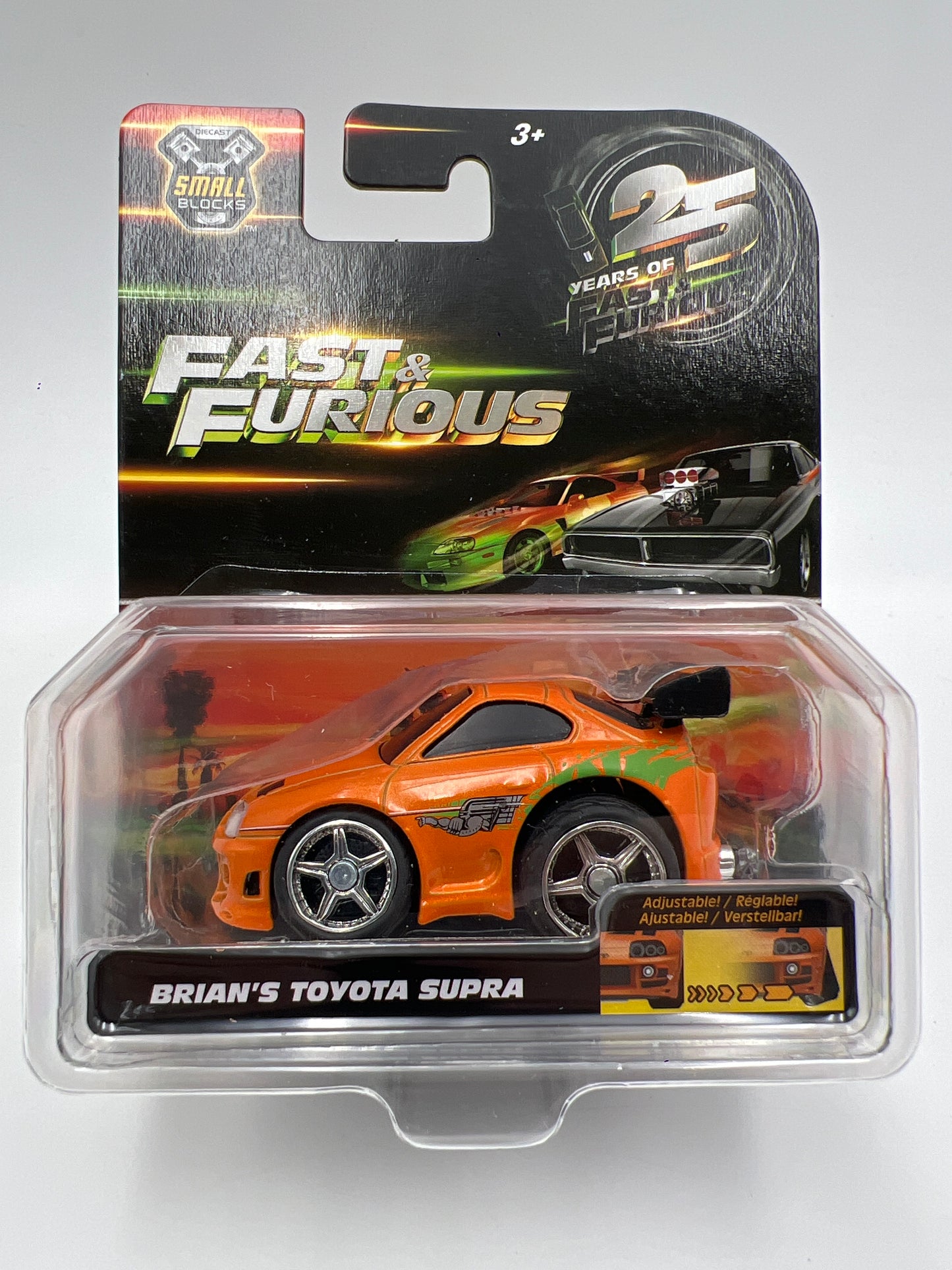 Jada 1/43 Scale Small Blocks 25 Years Fast & Furious Brians Toyota Supra W/Working Camber 69D