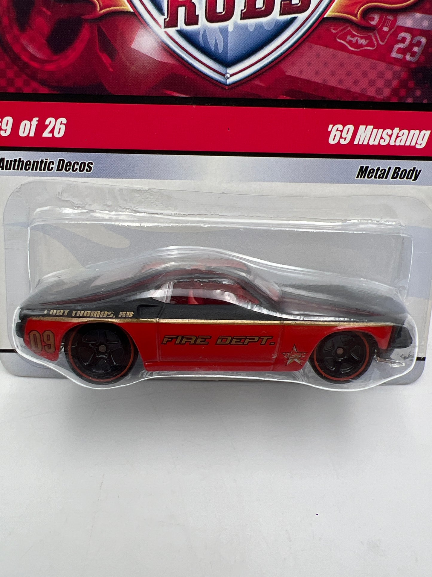 Hot Wheels Fire Rods #9 69 Mustang Red/Black W/Protector Bad/Cracked Blister