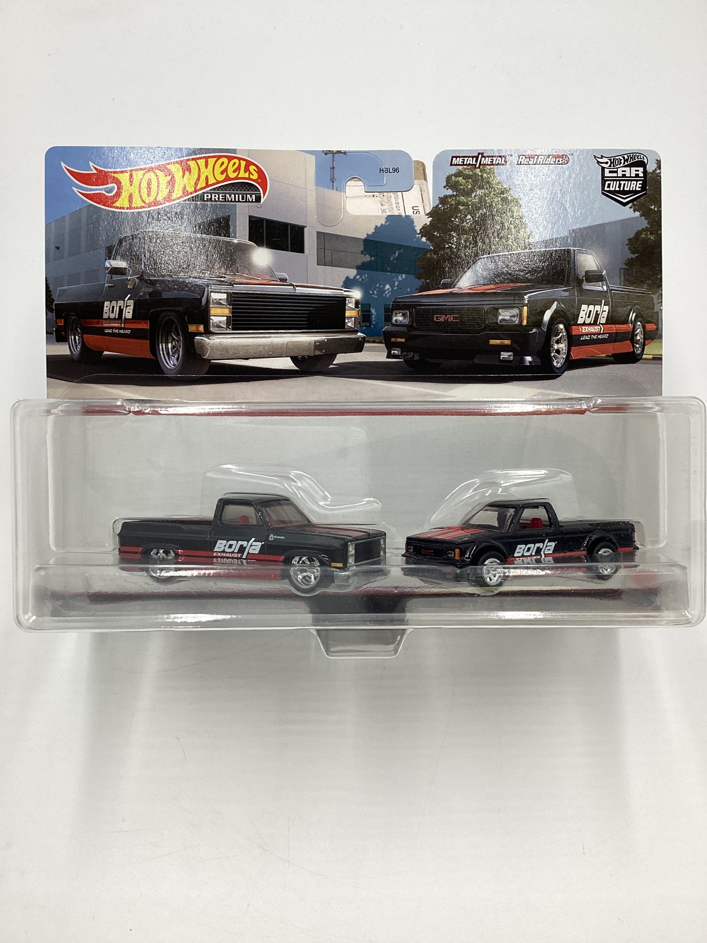 Hot Wheels Premium Target 2 Pack Borla 83 Chevy Silverado 91 GMC Syclone W/Protector
