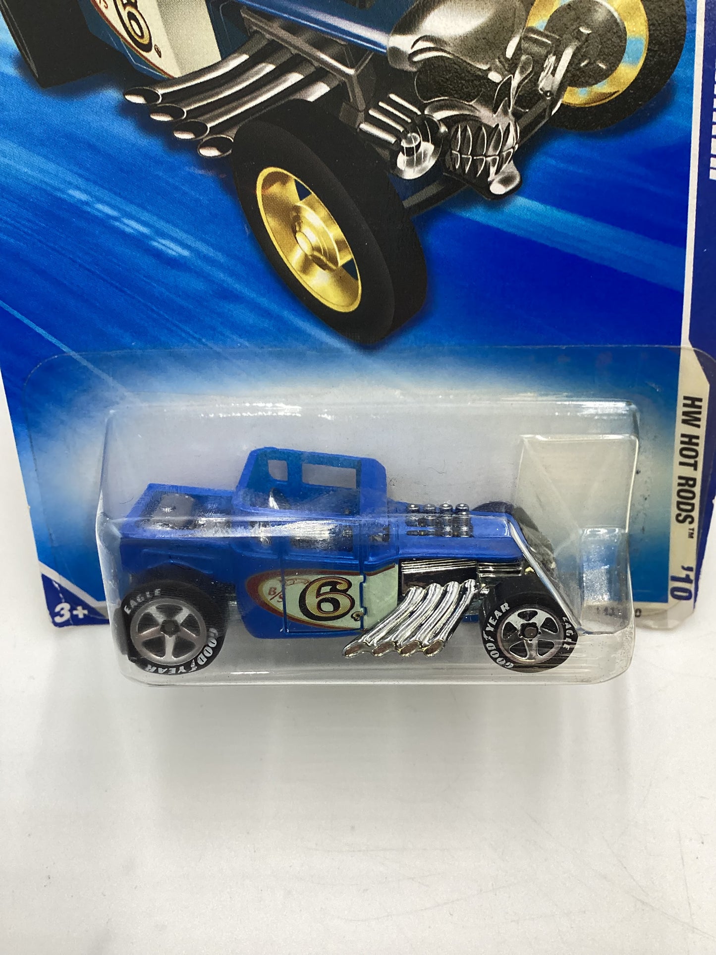 2010 Hot Wheels #143 Bone Shaker Blue Goodyear Tires Walmart Exclusive 234B