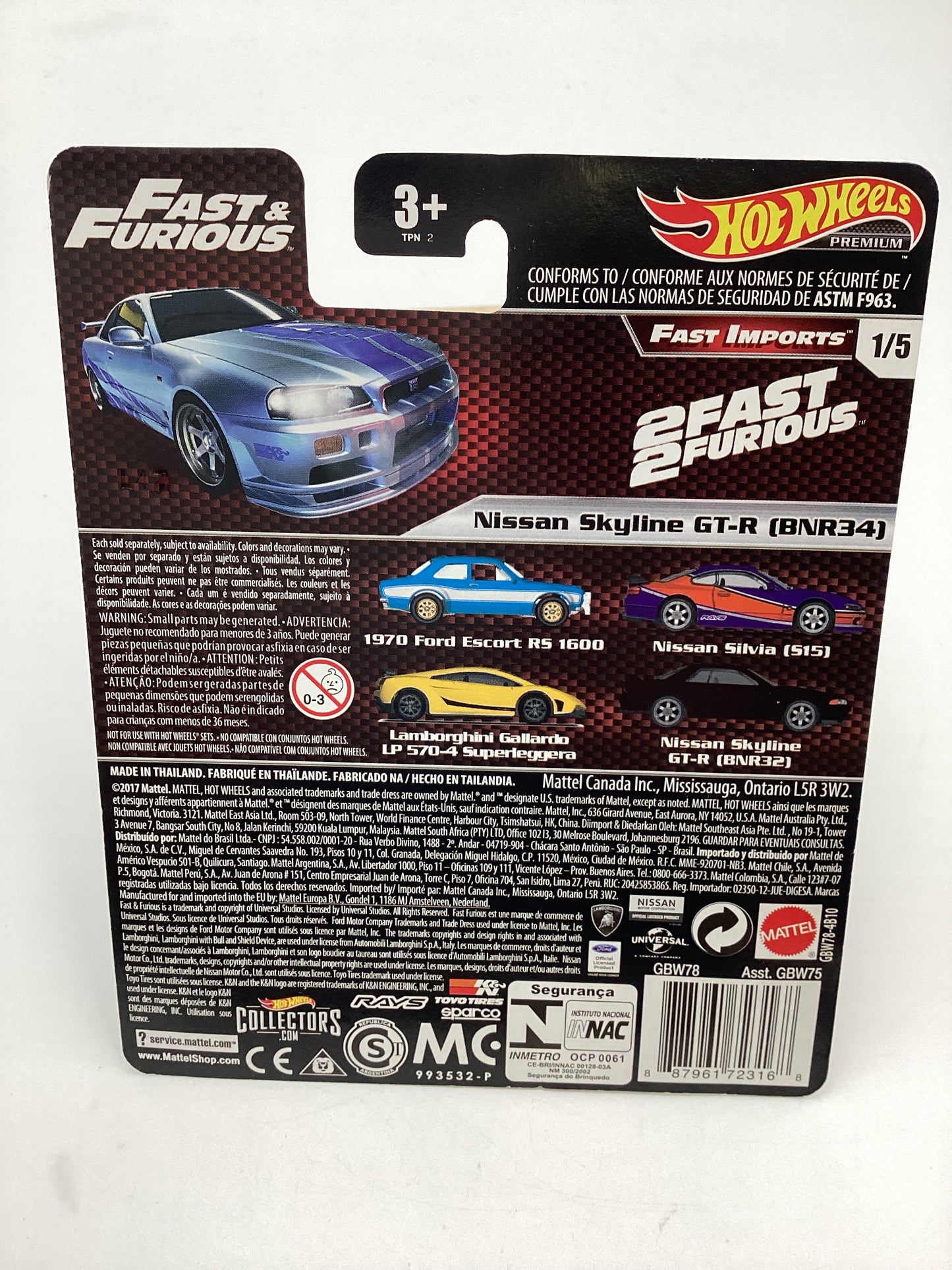 Hot Wheels Premium Fast & Furious Fast Imports #1 Nissan Skyline GT-R BNR34 Silver W/Protector