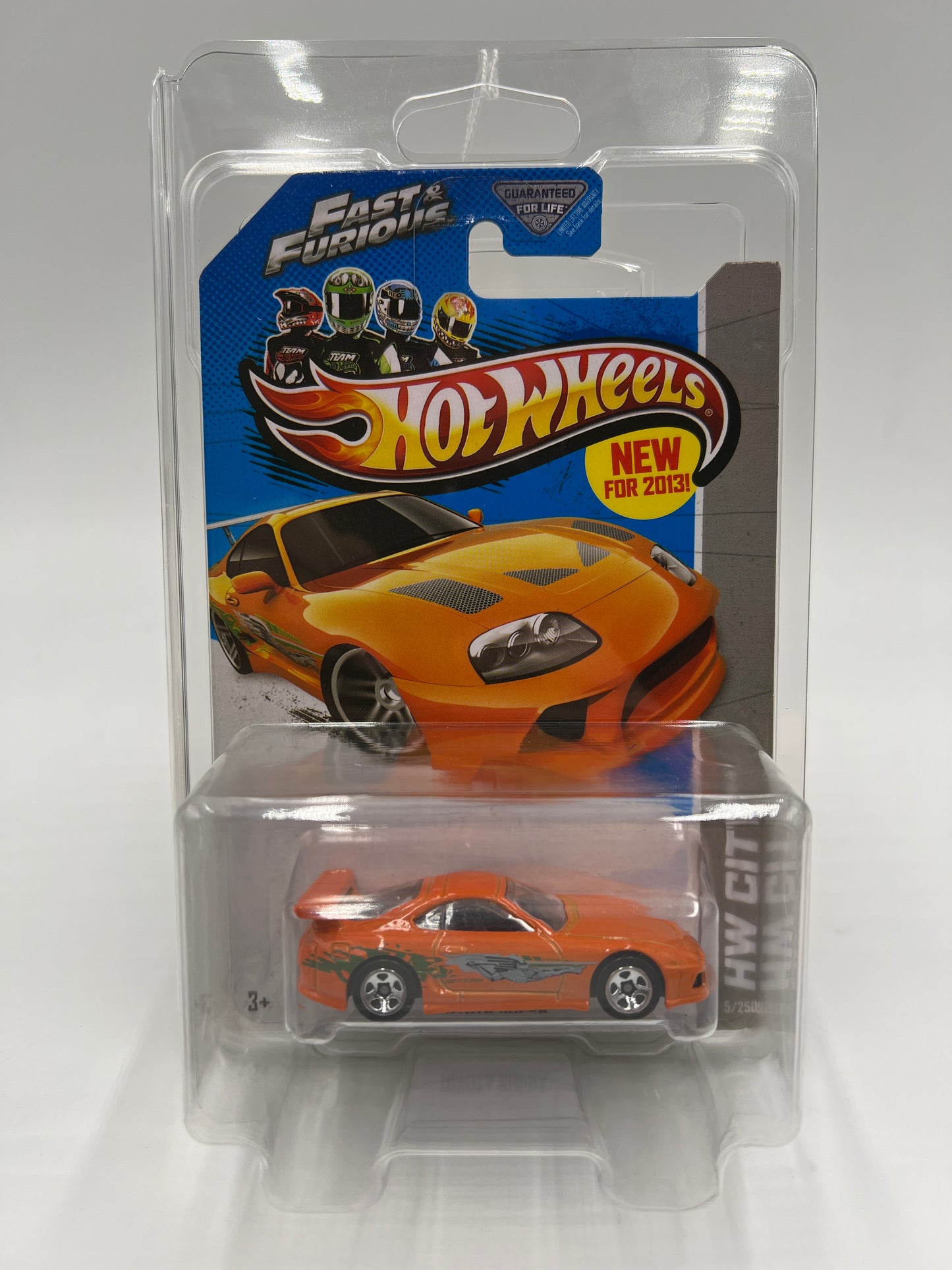 2013 Hot Wheels City #5 Fast & Furious Toyota Supra Orange W/Protector