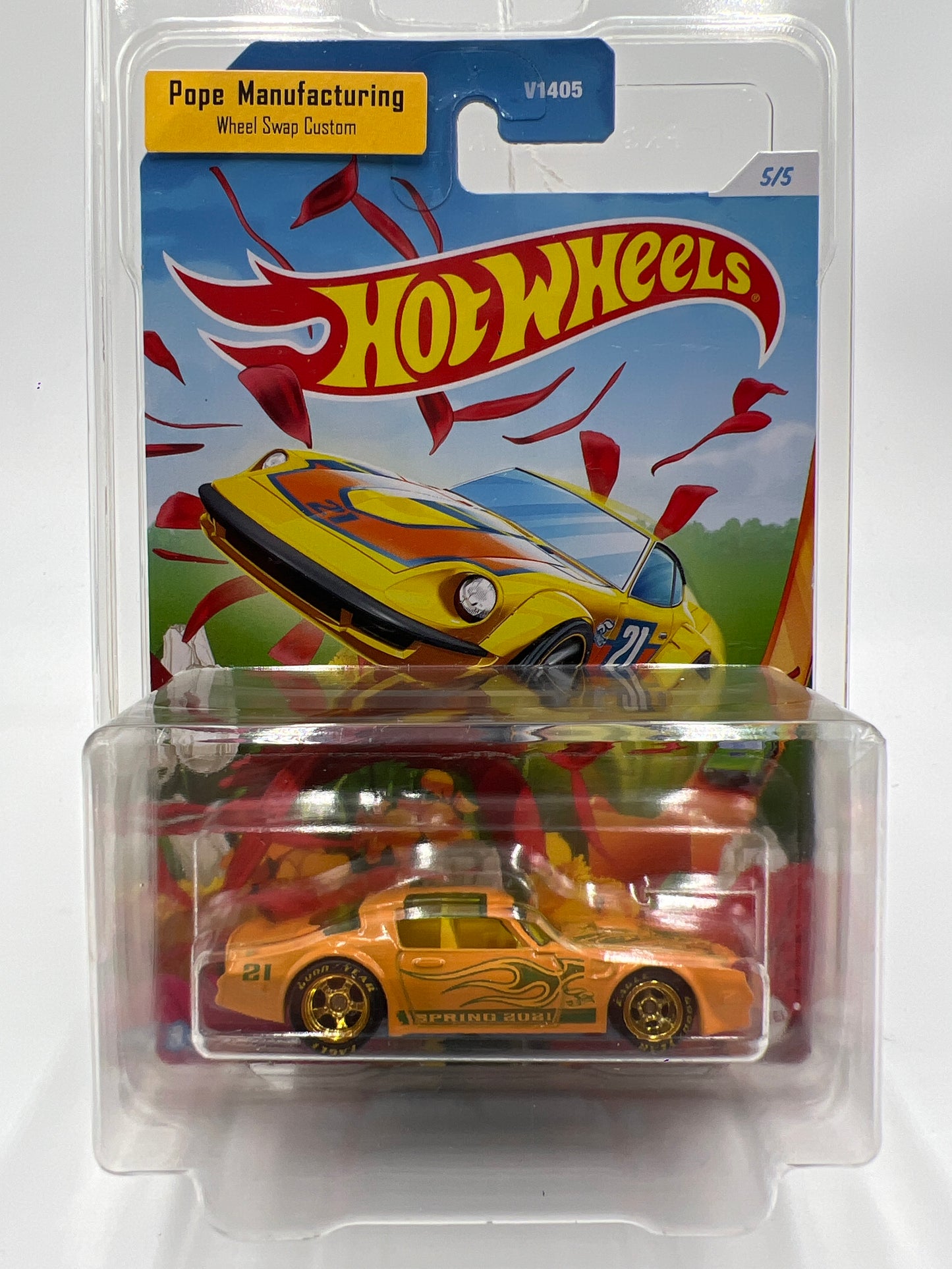 Hot Wheels 77 Pontiac Firebird T/A Orange Wheel Swap Custom On Card W/Protector