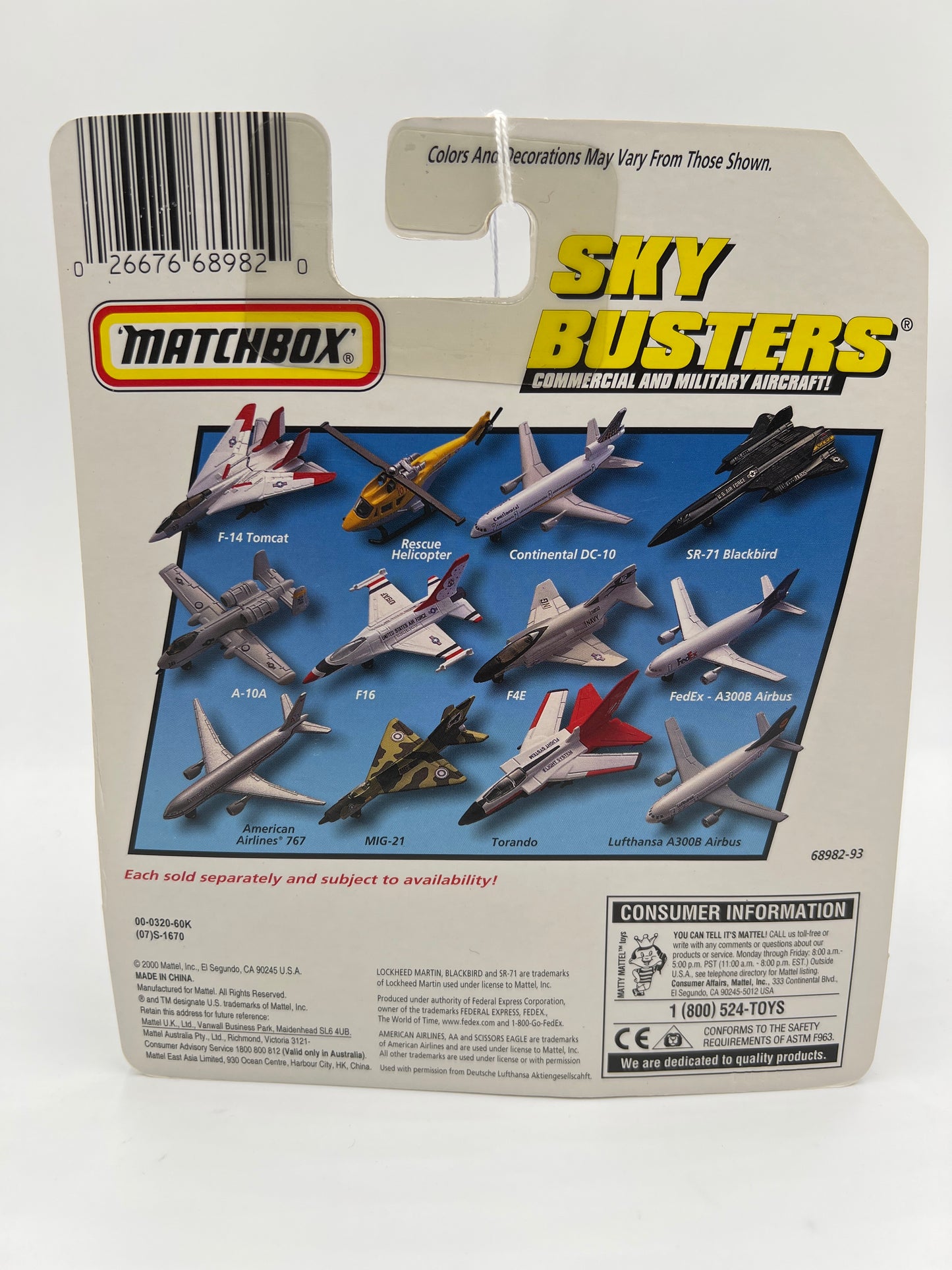 Matchbox Sky Busters Warthog A-10A Military Plane Gray
