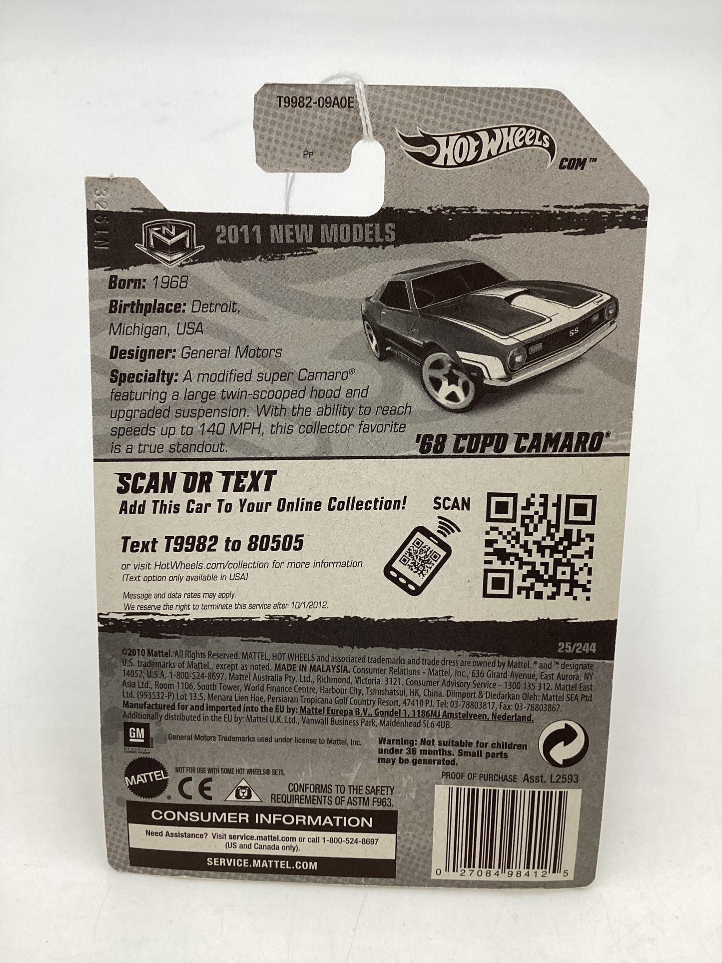 2011 Hot wheels #25 68 Copo Camaro Red see description 4A