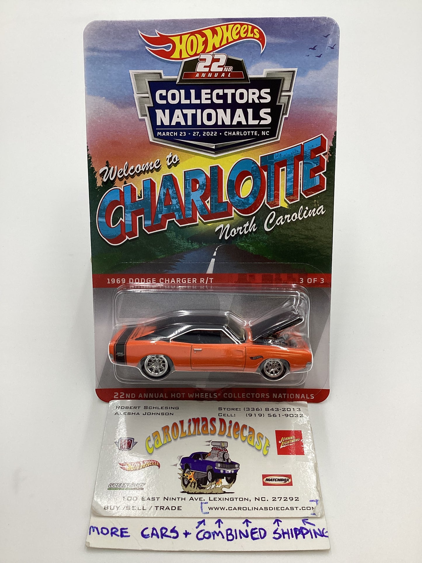 2022 Hot wheels 22nd Annual Collectors Nationals Charlotte 1969 Dodge Charger R/T Orange 2777/4000 with protector