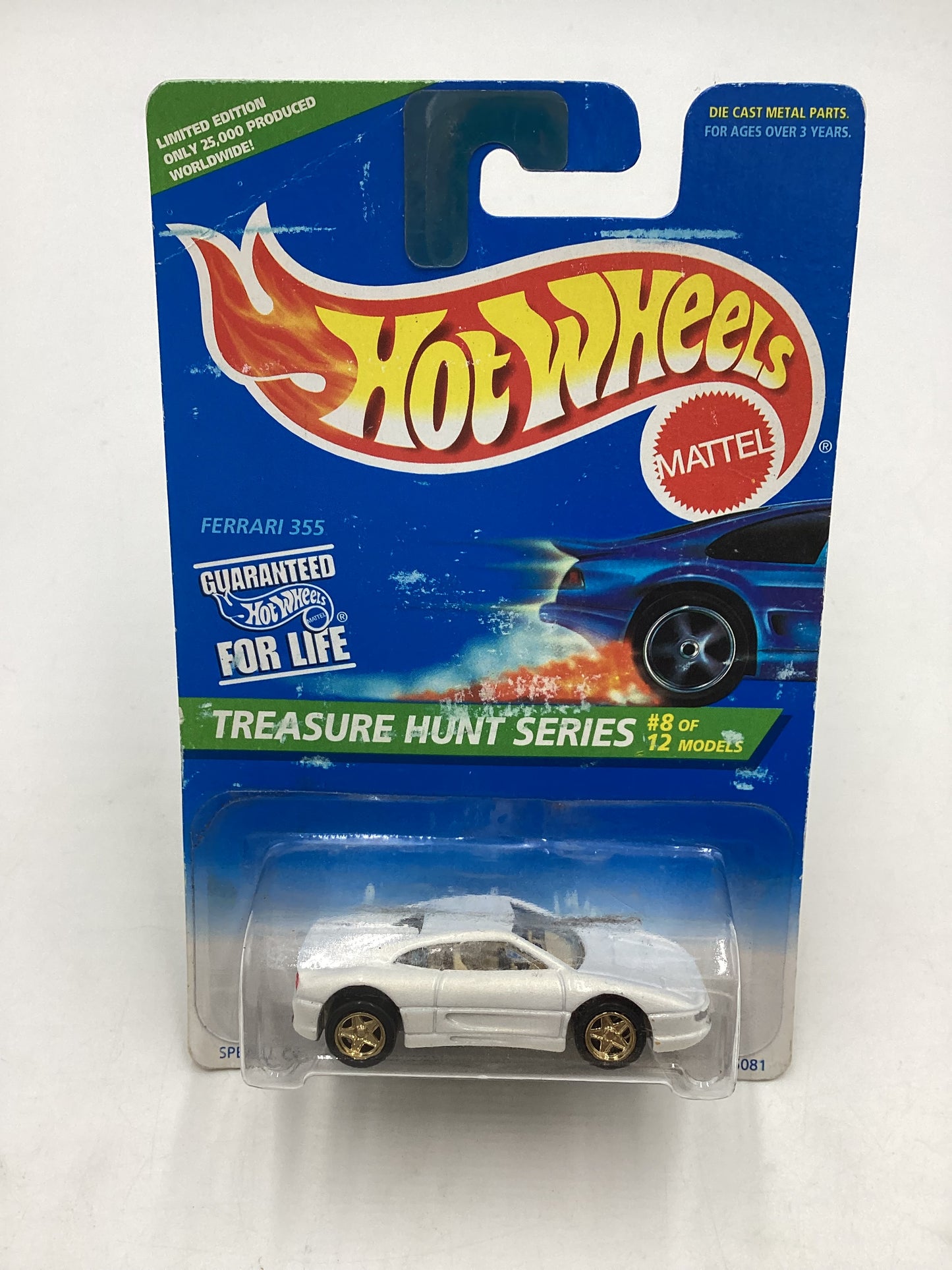 1996 Hot Wheels Treasure Hunt Series 8/12 Ferrari 355 White #435 *Bad Card* W/Protector