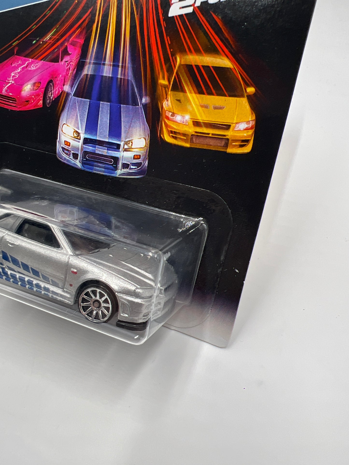 2016 Hot Wheels Fast & Furious #2 Nissan Skyline GT-R R34 Silver W/Protector Cracked Blister