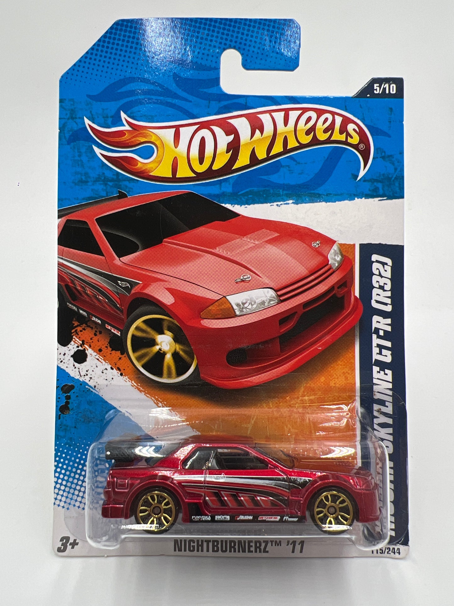 2011 Hot Wheels Nightburnerz #115 Nissan Skyline GT-R R32 Red W/Protector