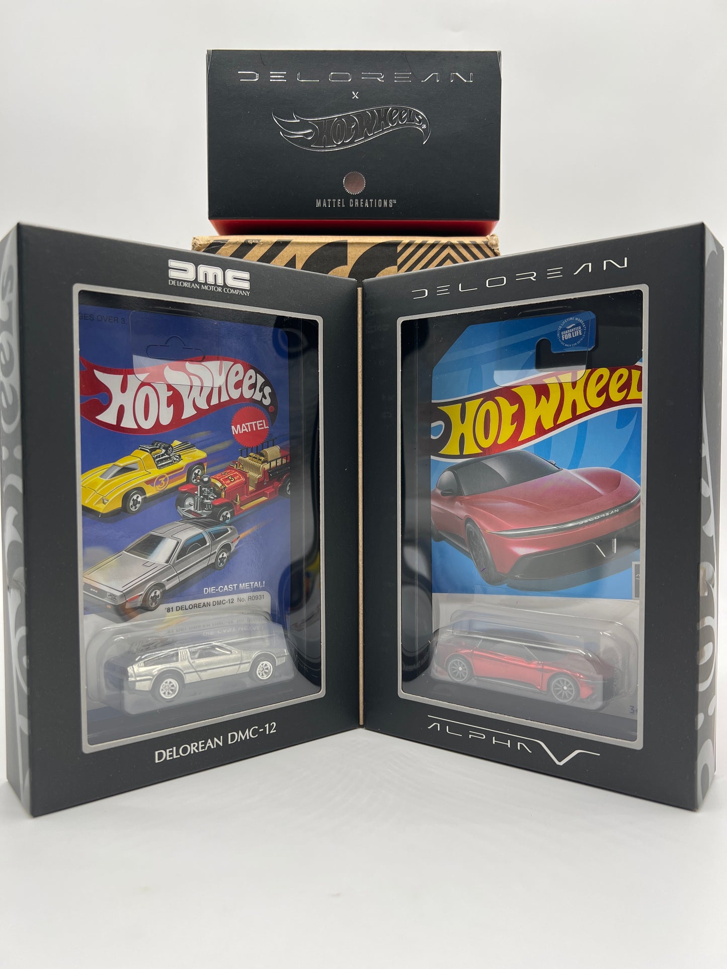 2023 Hot Wheels RLC Delorean DMC-12 Silver & Alpha5 Red Set W/Box