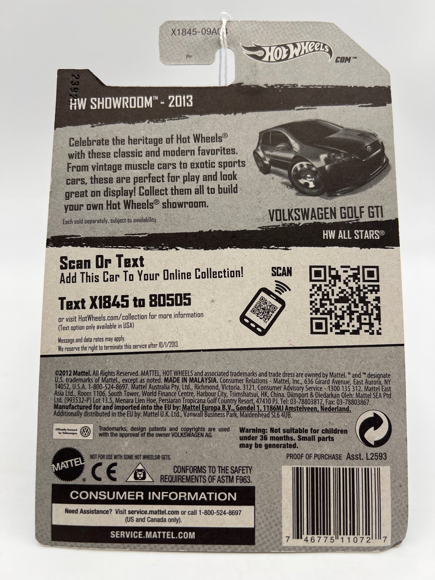 2013 Hot Wheels Showroom #177 Volkswagen Golf GTI Silver 96A