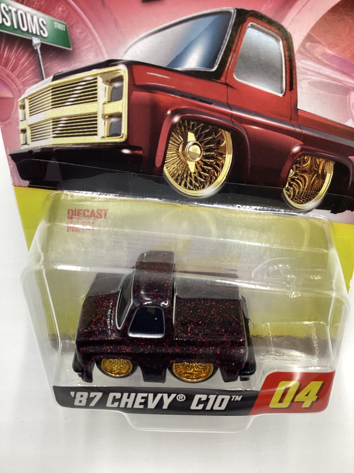 2024 Car Tuned Series 1 #04 87 Chevy C10 Black / Red Metal Flake Walgreens Exclusive with protector