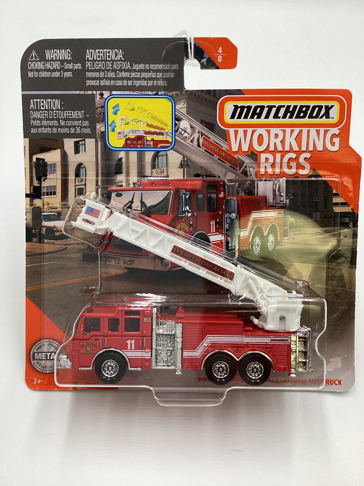 2019 Matchbox Working rigs #4 San Diego Pierce Velocity Aerial Platform Fire Truck 166A