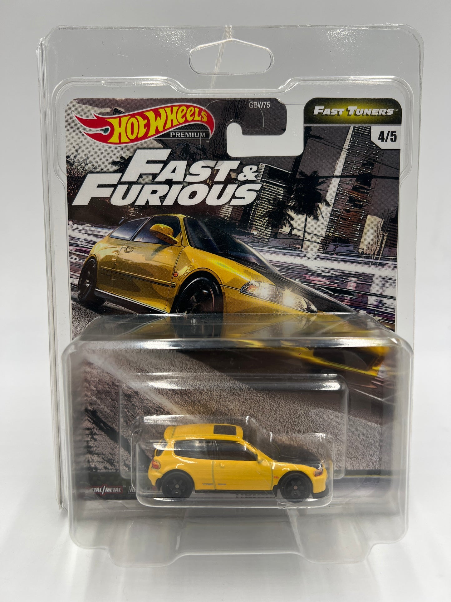 Hot Wheels Premium Fast & Furious Fast Tuners #4 Honda Civic EG Yellow W/Protector Cracked Blister