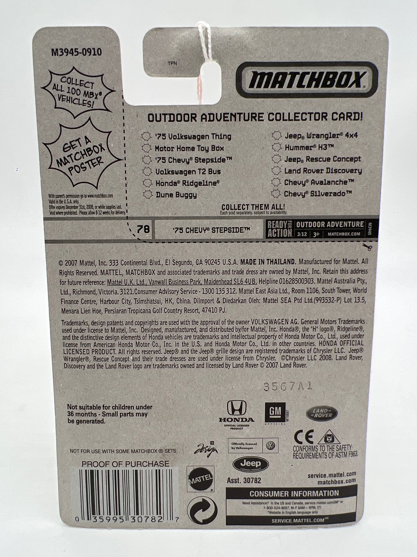 Matchbox Outdoor Adventure #78 75 Chevy Stepside Green/White 209H