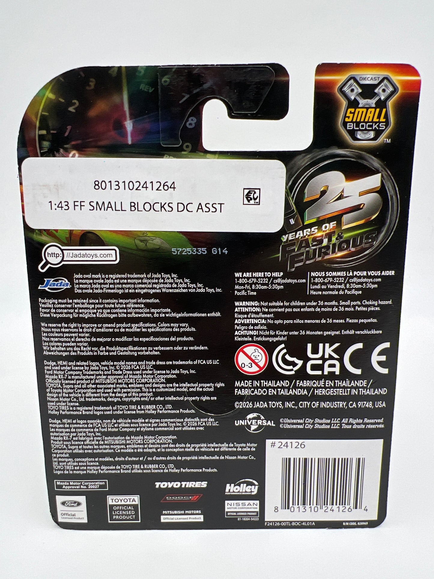 Jada 1/43 Scale Small Blocks 25 Years Fast & Furious Brians Nissan Skyline GT-R BNR34 W/Working Camber 71F