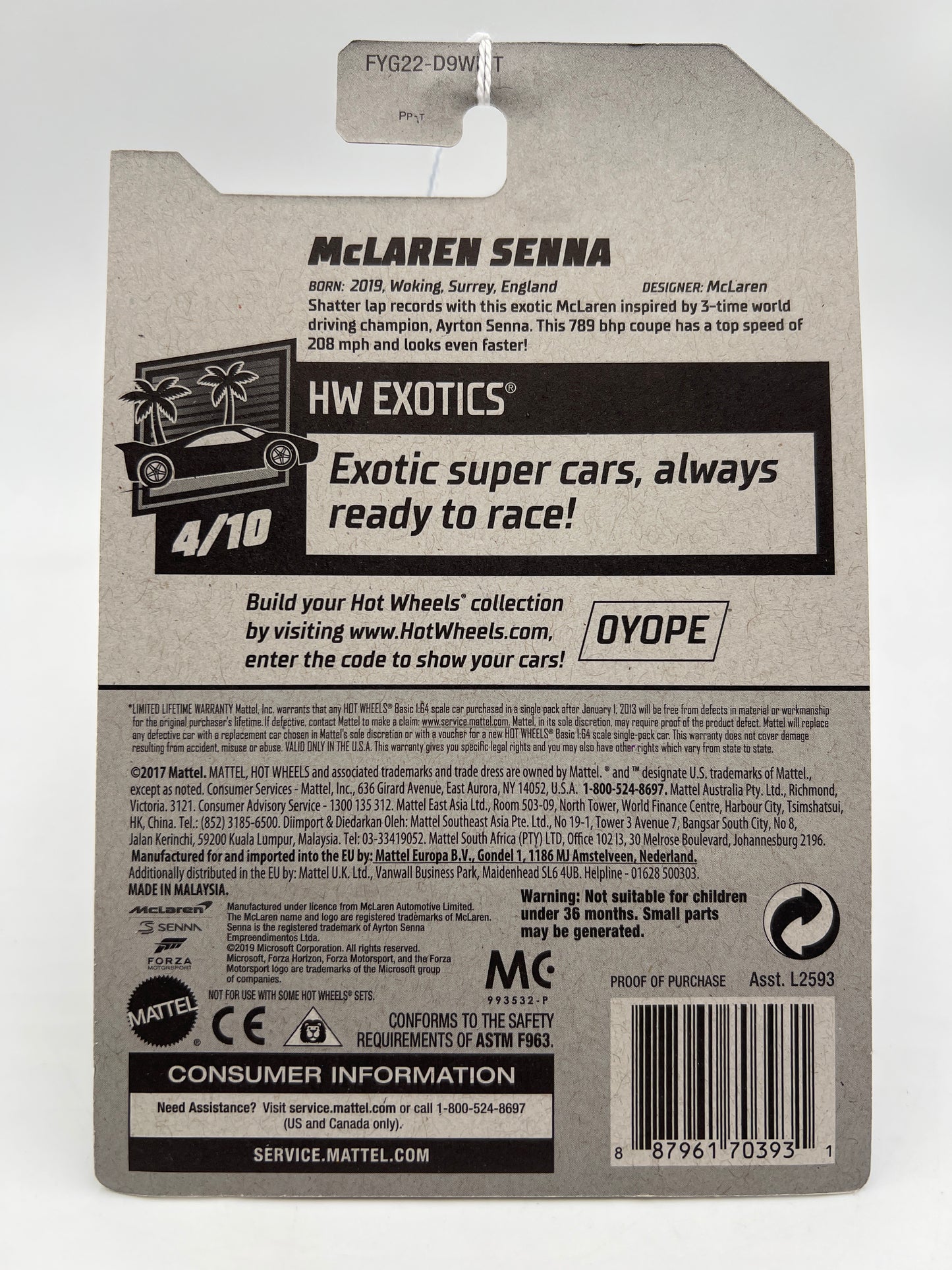2019 Hot Wheels HW Exotics #162 Forza Horizon 4 McLaren Senna Orange 104C