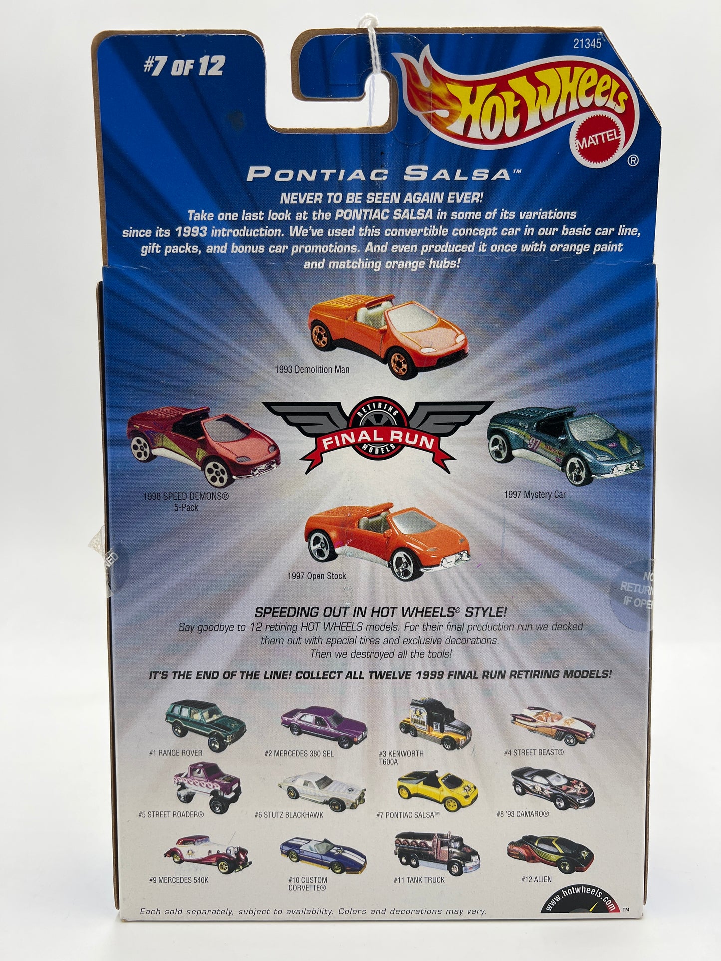 1999 Hot Wheels Final Run #7 Pontiac Salsa Yellow