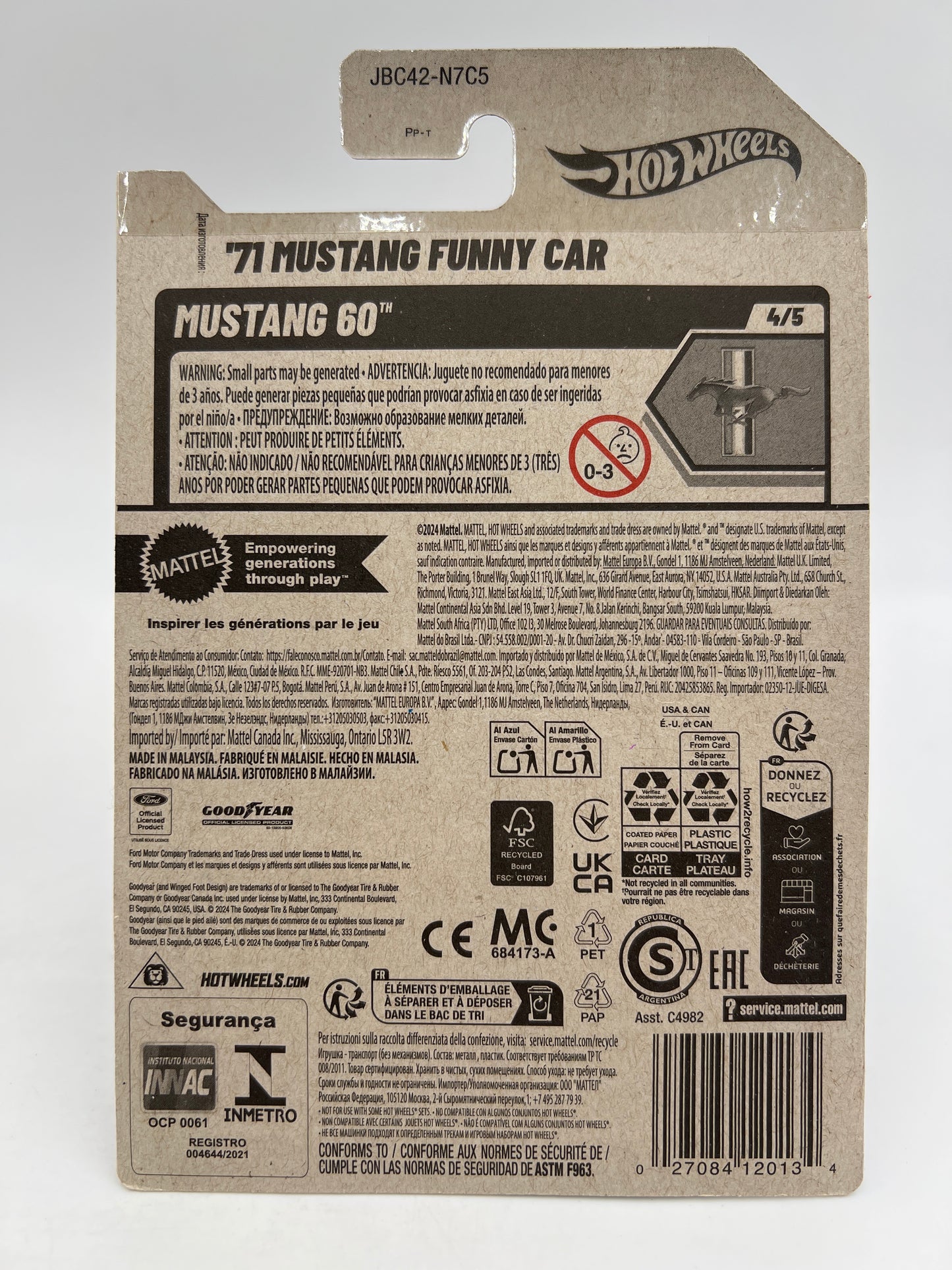 2025 Hot Wheels Super Treasure Hunt #175 71 Mustang Funny Car Red W/Protector Intl Card See Desc