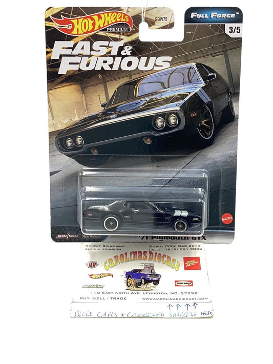 Hot Wheels Full Force fast and furious 3/5 71 Plymouth GTX 250H