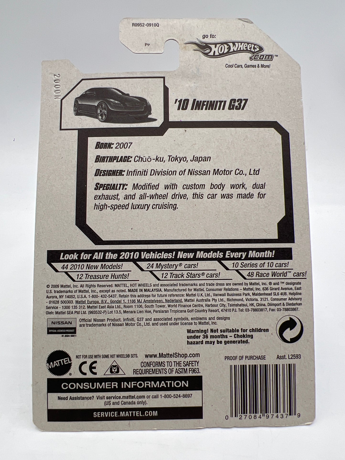 2010 Hot Wheels New Models #32 10 Infiniti G37 Blue W/Protector #2