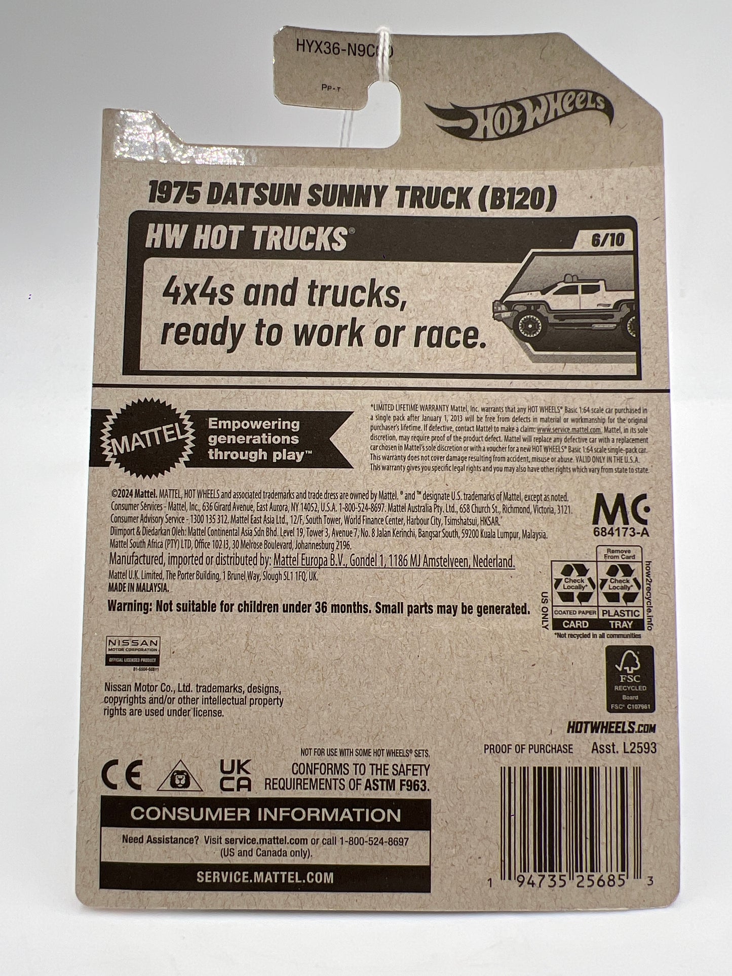 2025 Hot Wheels D Case #93 1975 Datsun Sunny Truck B120 Blue 88F