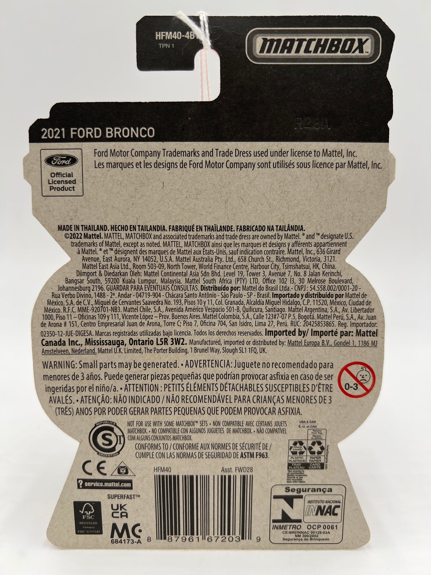 Matchbox Moving Parts #11 2021 Ford Bronco Orange 168M