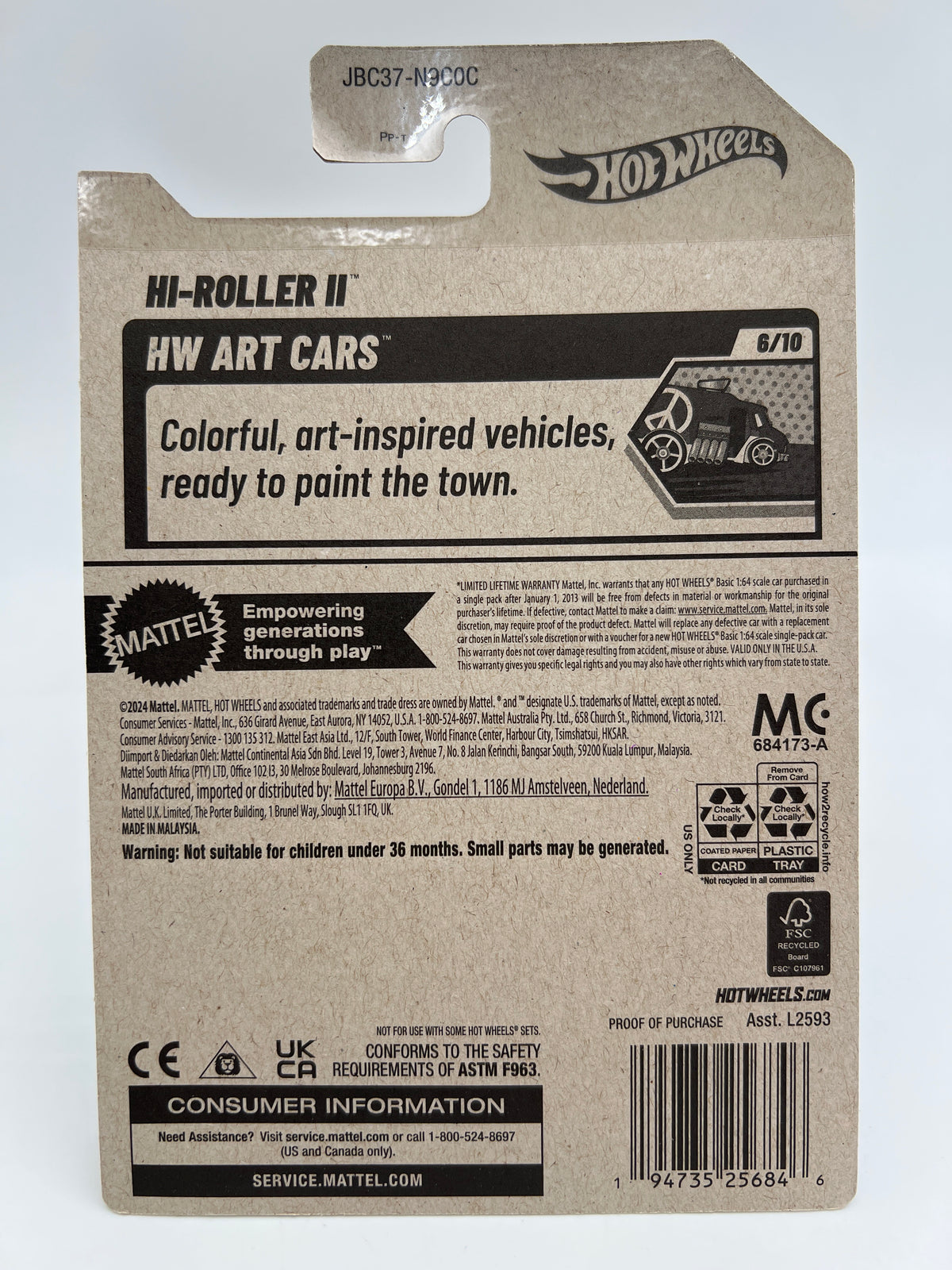 2025 Hot Wheels Factory Sealed Super Treasure Hunt & Mainline #61 Hi-Roller II Black/White W/Protector