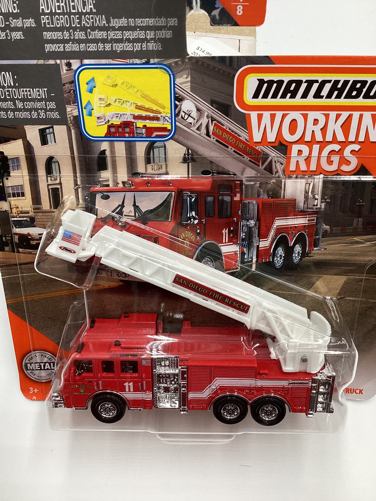 2019 Matchbox Working rigs #4 San Diego Pierce Velocity Aerial Platform Fire Truck 166A