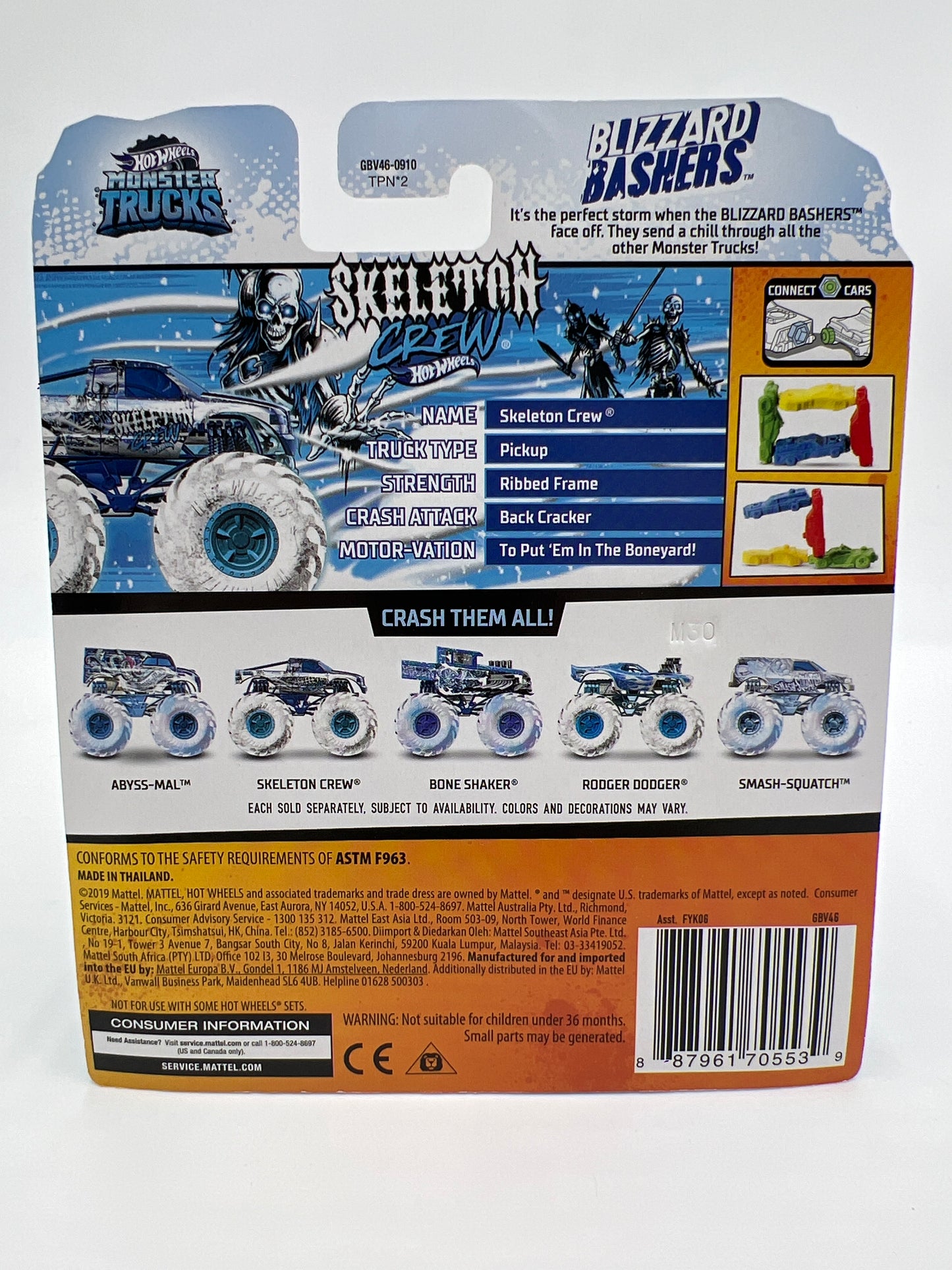 Hot Wheels Monster Trucks Blizzard Bashers Skeleton Crew W/Protector