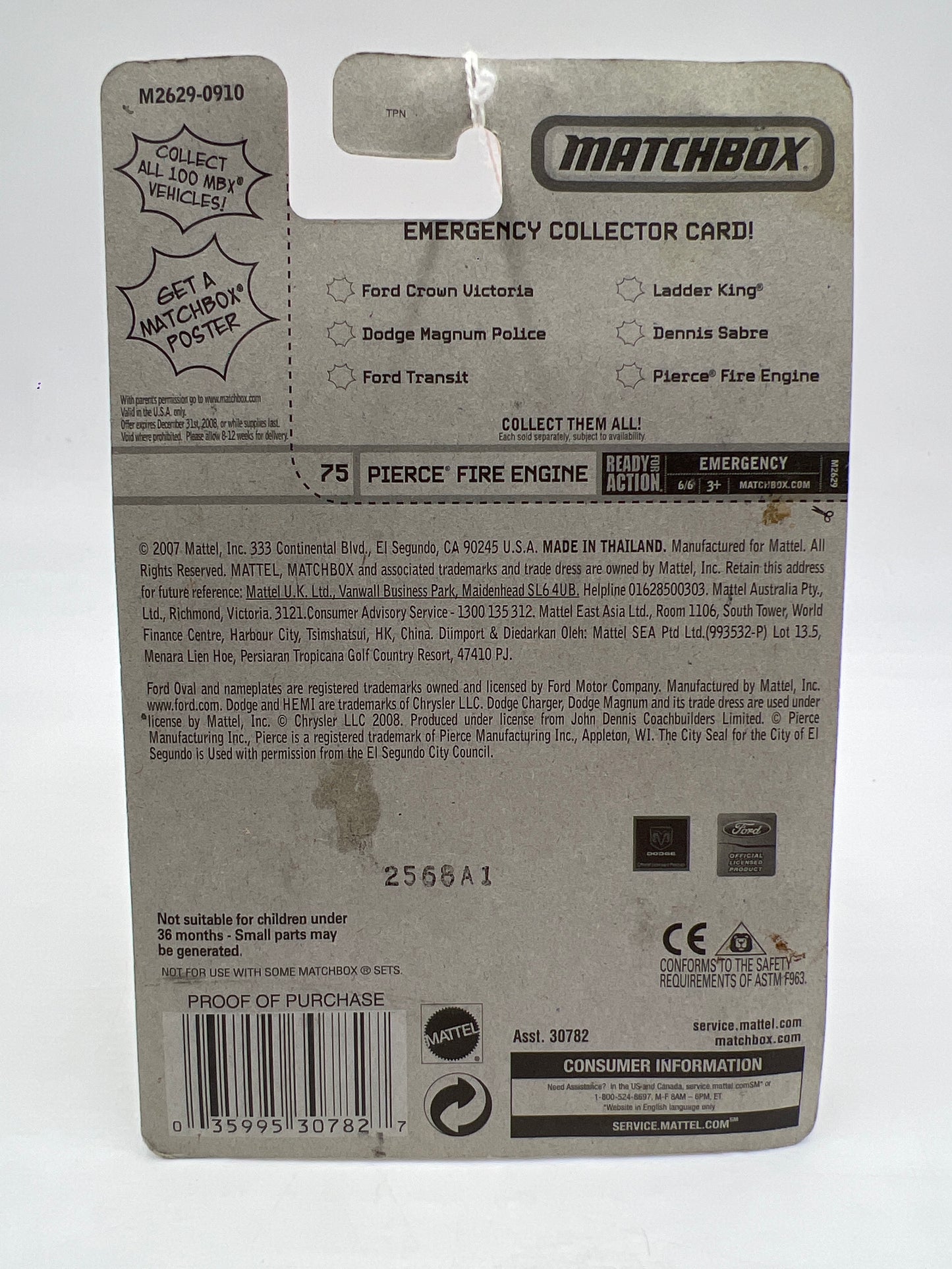 Matchbox Emergency #75 Pierce Fire Engine Red 206B