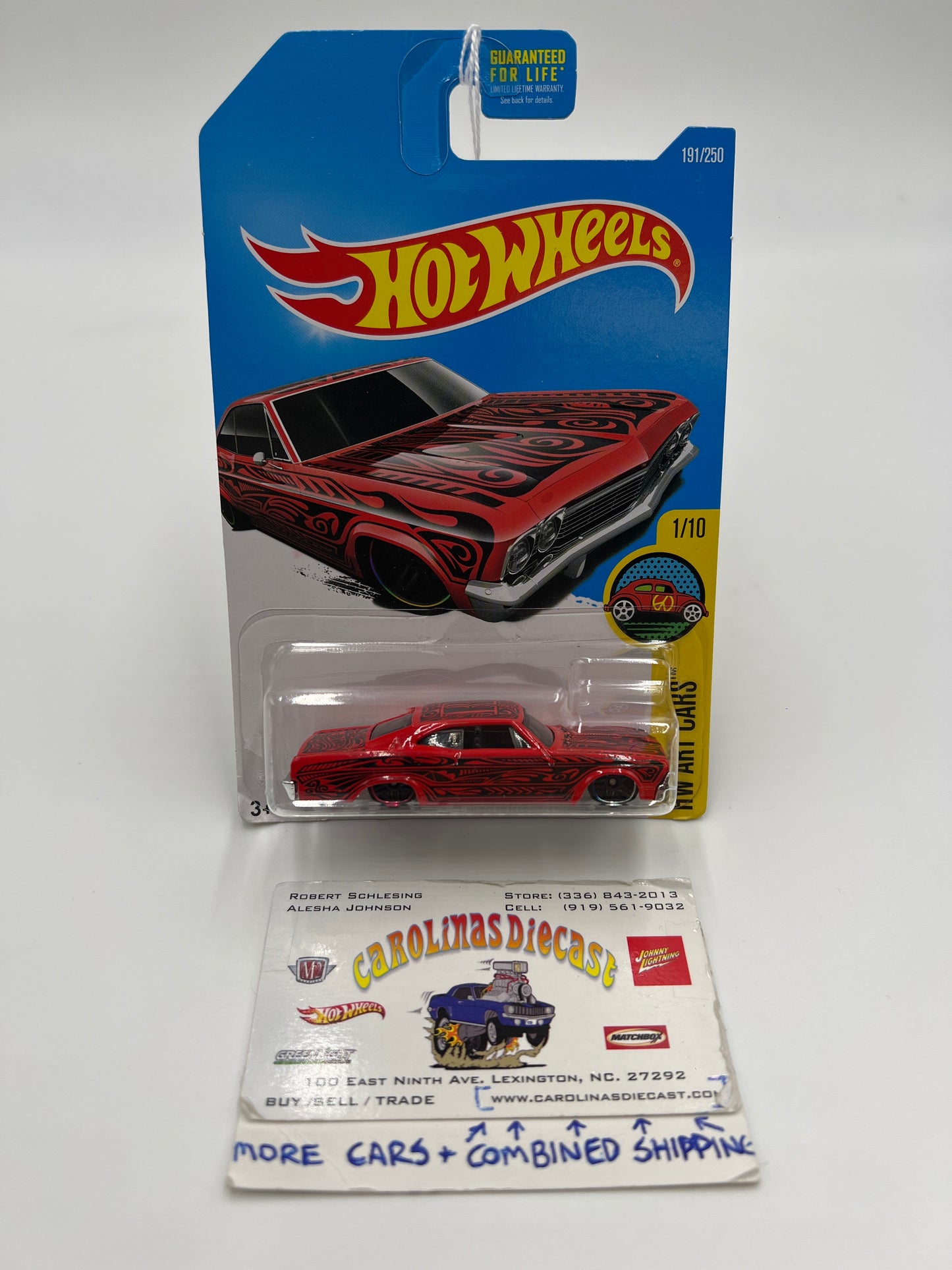 2016 Hot Wheels Art Cars #191 65 Chevy Impala Red Cracked Blister 10i