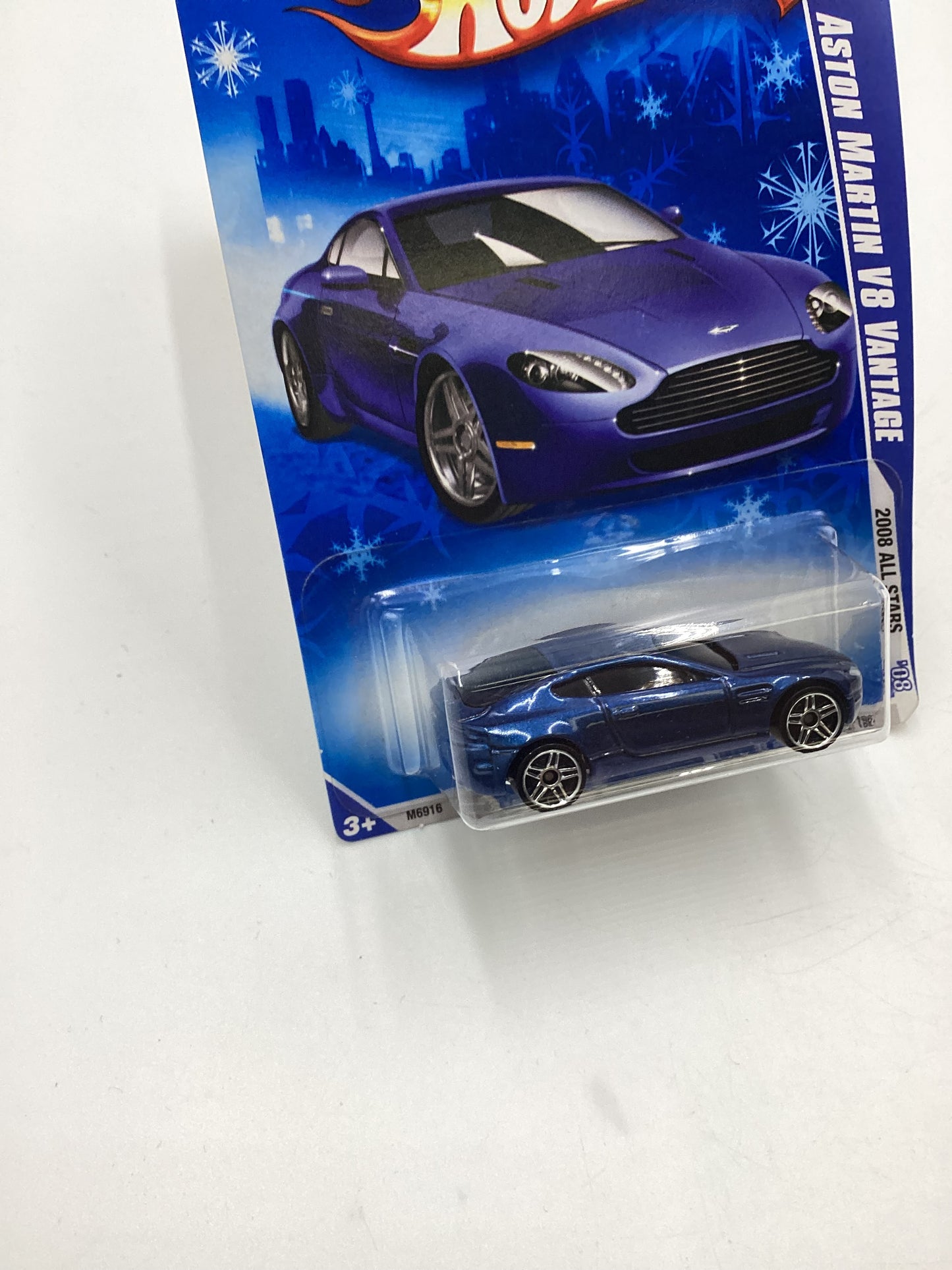 2008 Hot Wheels All Stars #55 Aston Martin V8 Vantage Blue Target Snowflake Card