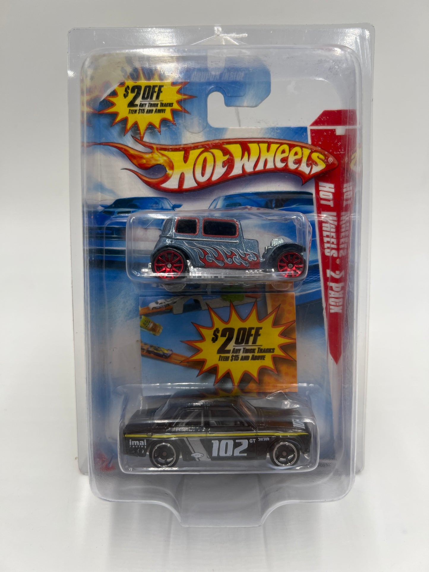 2009 Hot Wheels 2 Pack Datsun Bluebird 510 & 32 Ford Vicky W/Protector Bad Card/Blister