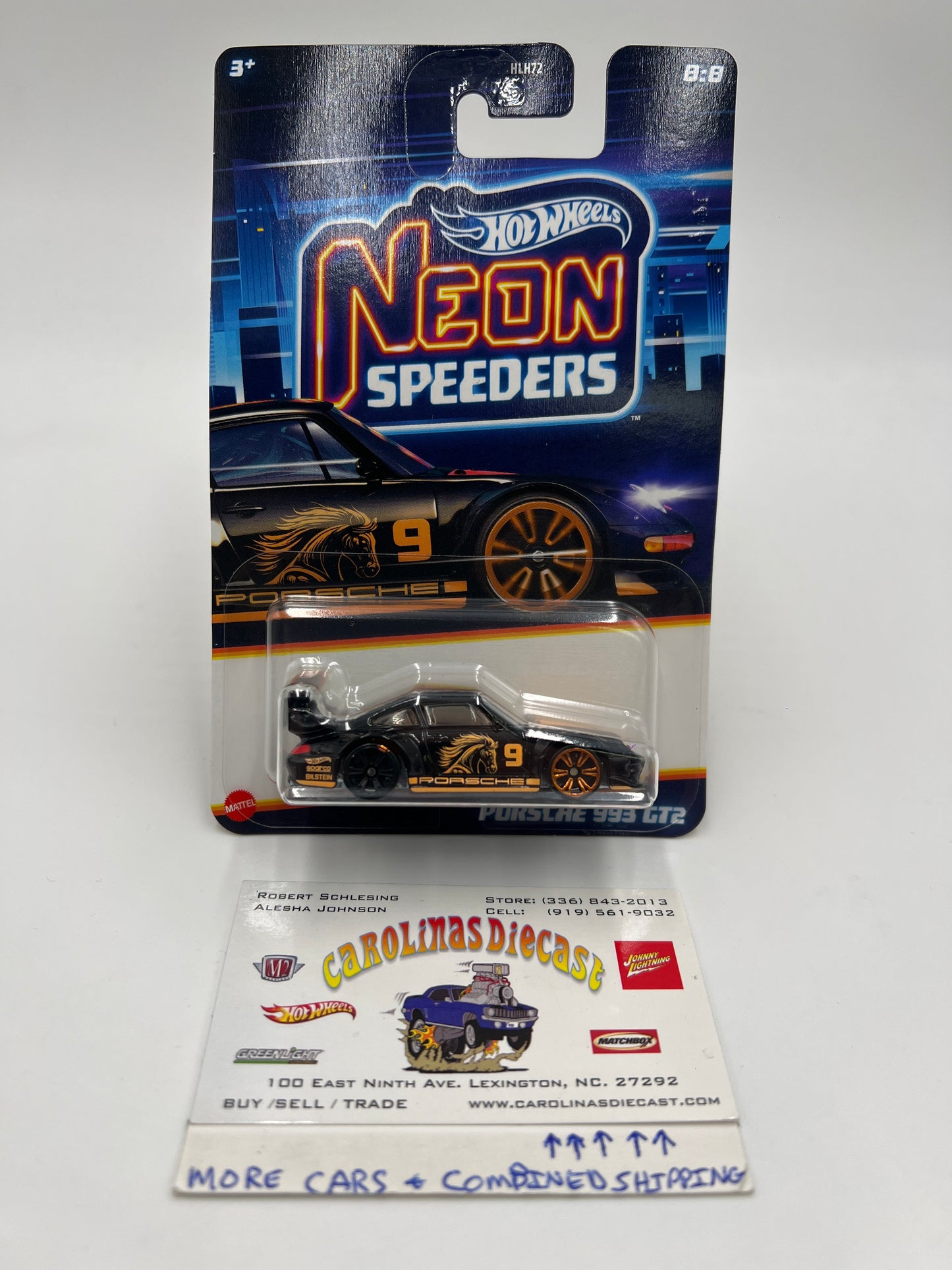 2025 Hot Wheels Neon Speeders #8 Porsche 993 GT2 Black Error Non Painted Wheel W/Protector