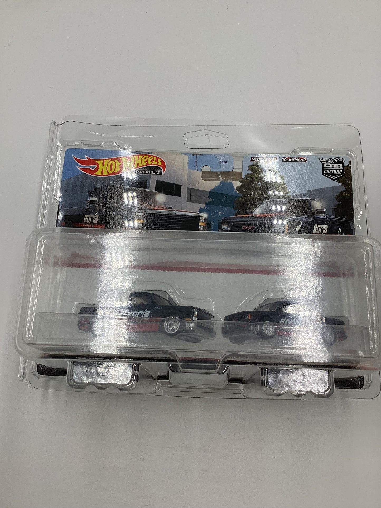 Hot Wheels Premium Target 2 Pack Borla 83 Chevy Silverado 91 GMC Syclone W/Protector