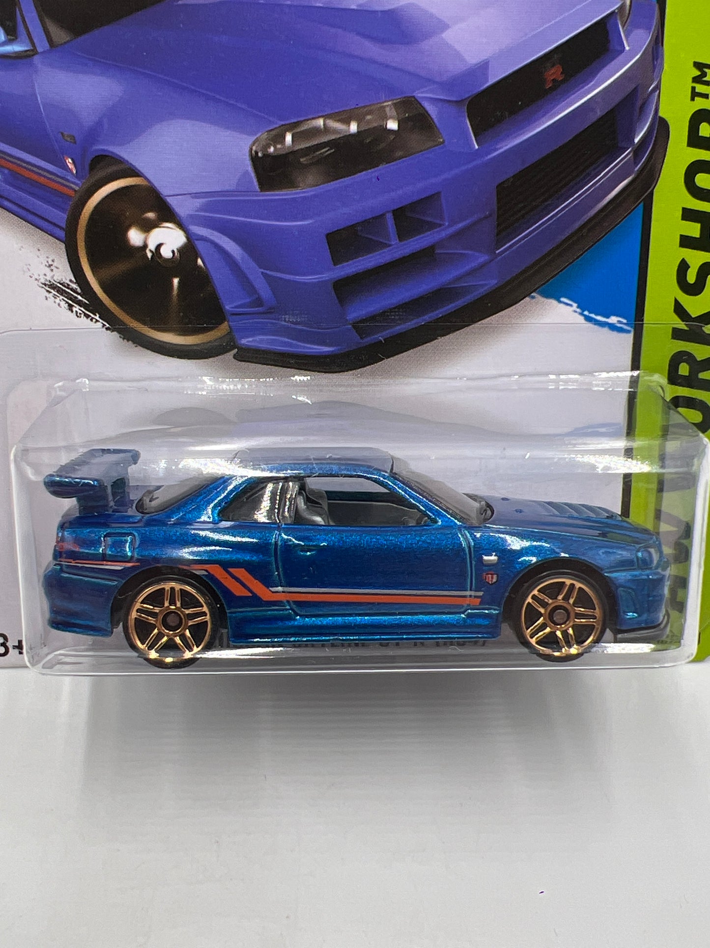 2014 Hot Wheels Workshop #230 Nissan Skyline GT-R R34 Blue W/Protector