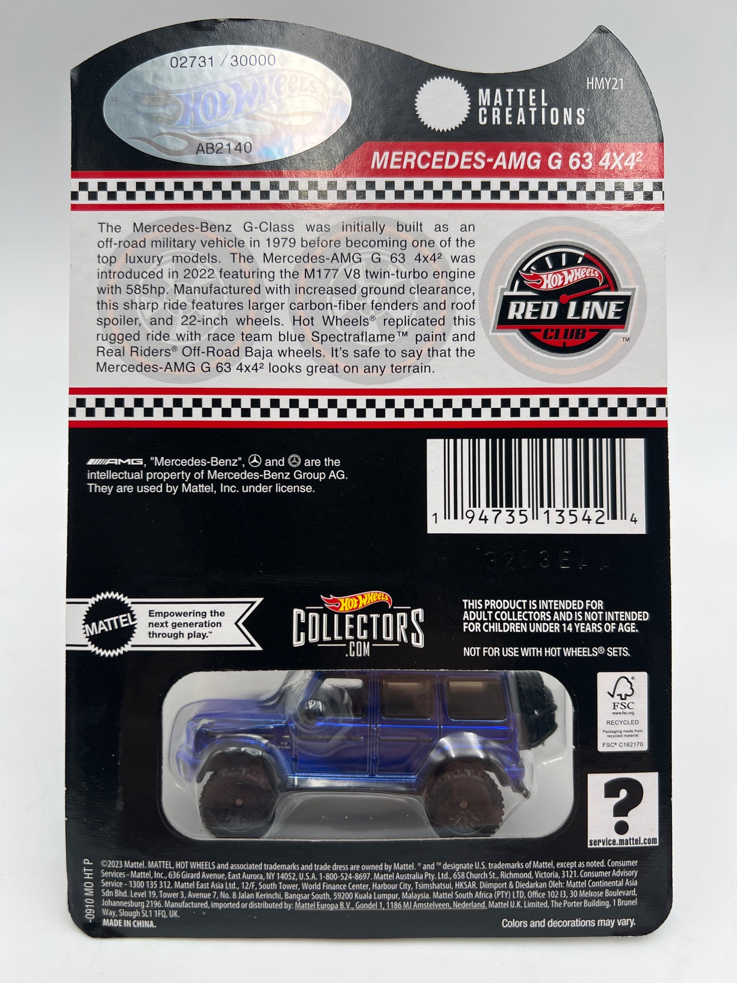 2024 Hot Wheels RLC Mercedes-AMG G 63 4x4 Blue W/Protector