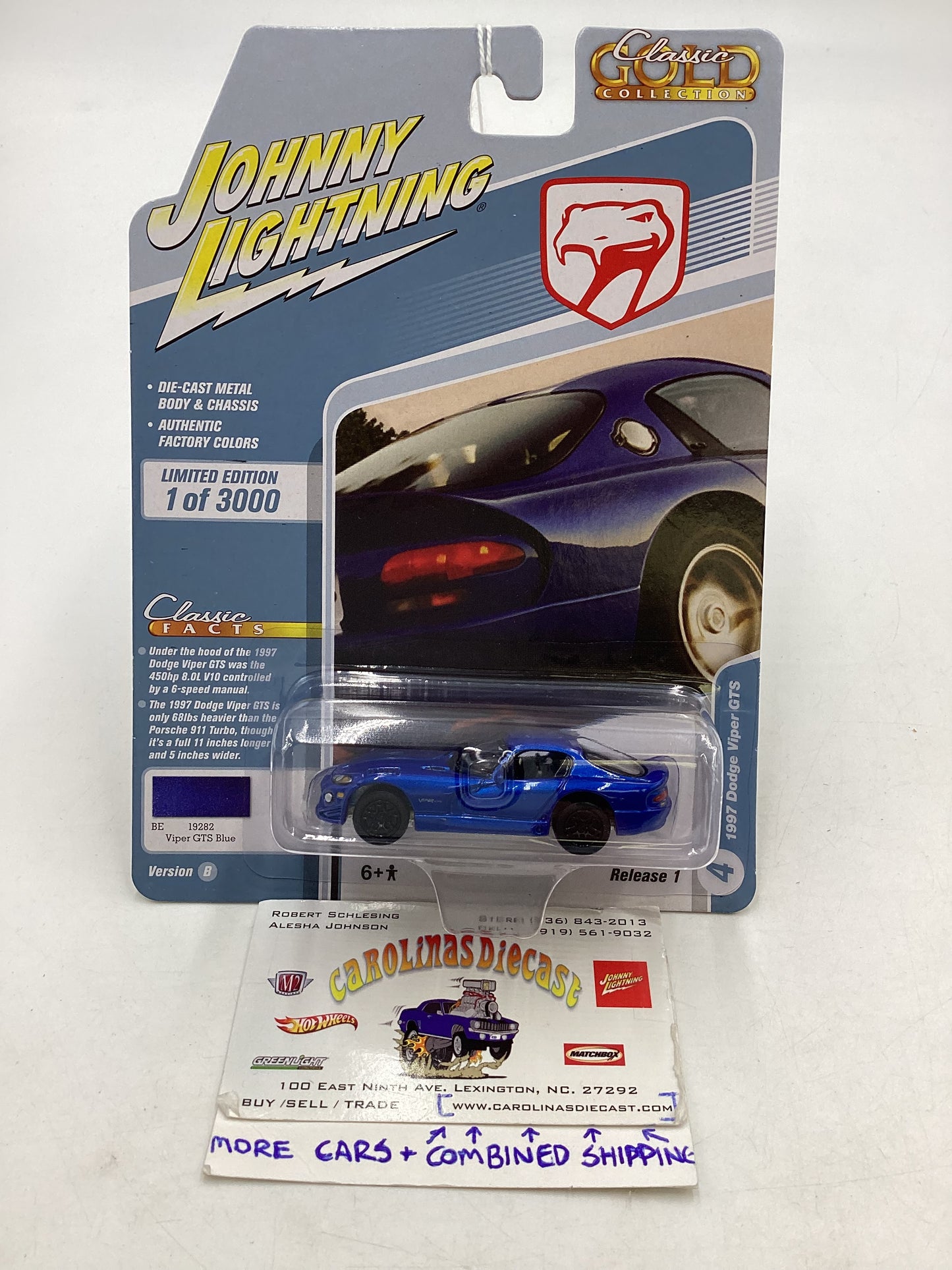 Johnny Lightning Classic Gold Collection Dodge Blue 1997 Dodge Viper GTS 227G
