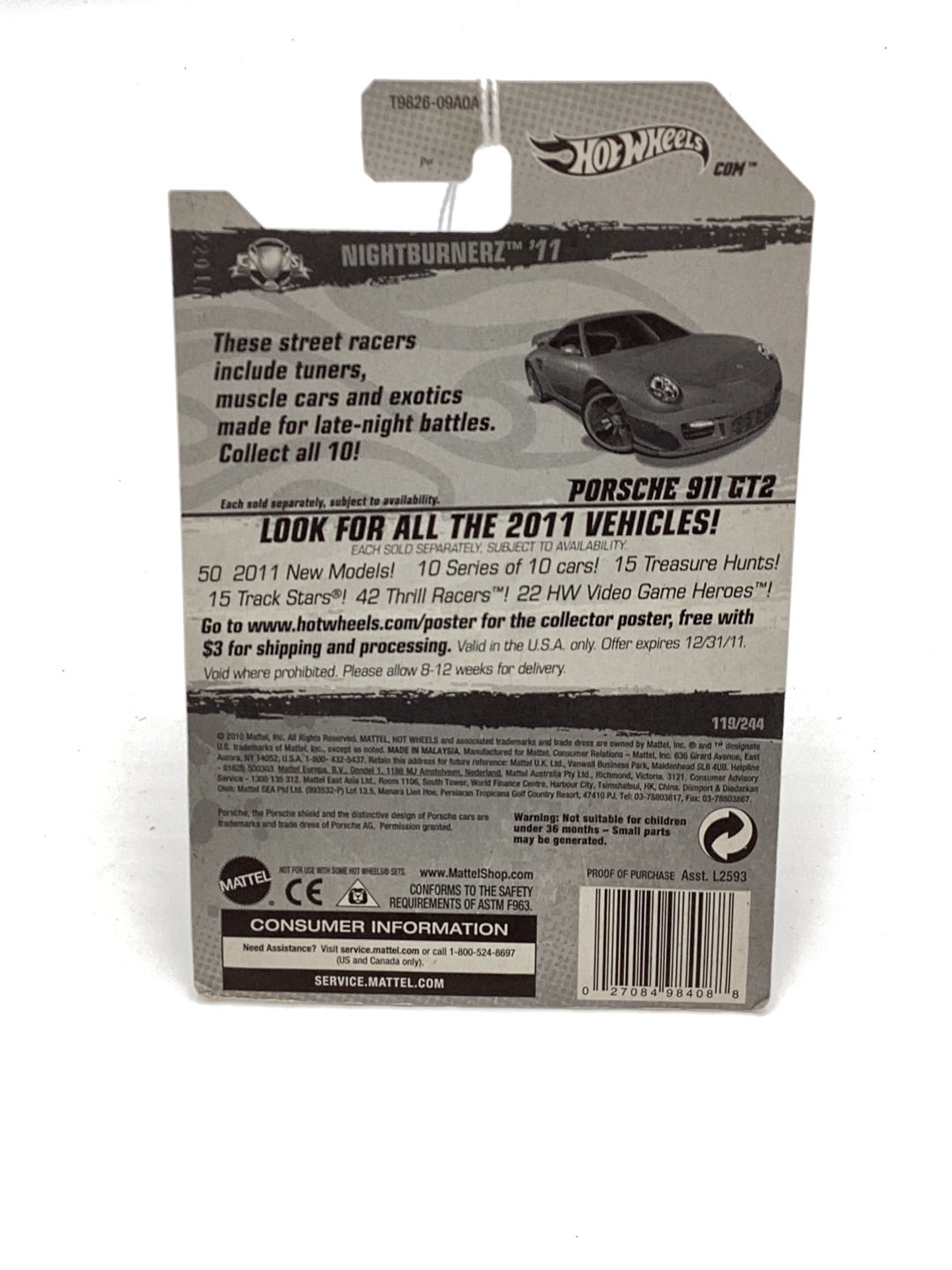 2011 hot wheels #9 Porsche 911 GT2 red 98D